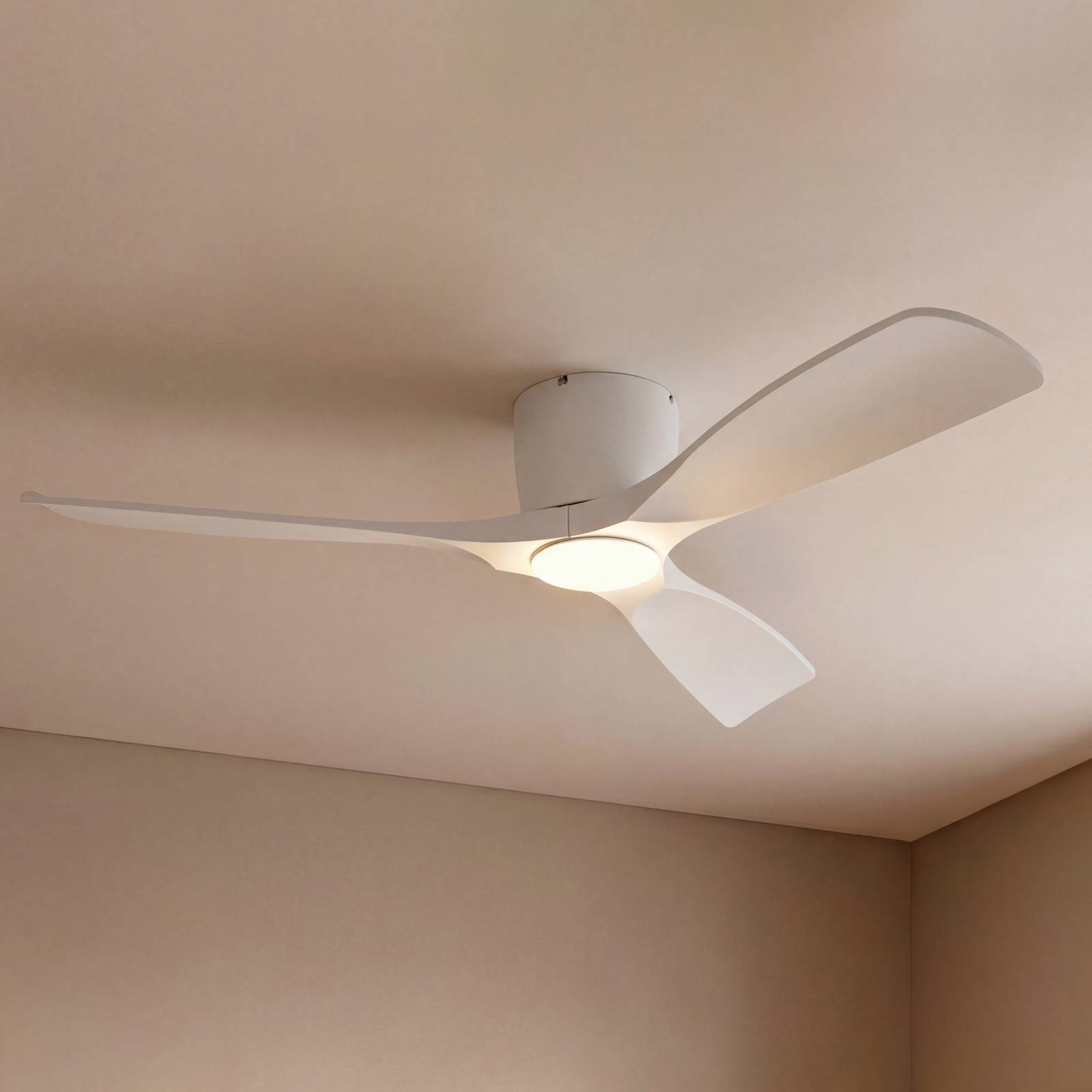 Ventilateur de plafond LED intelligent Lucande Moneno, blanc, DC, Tuya