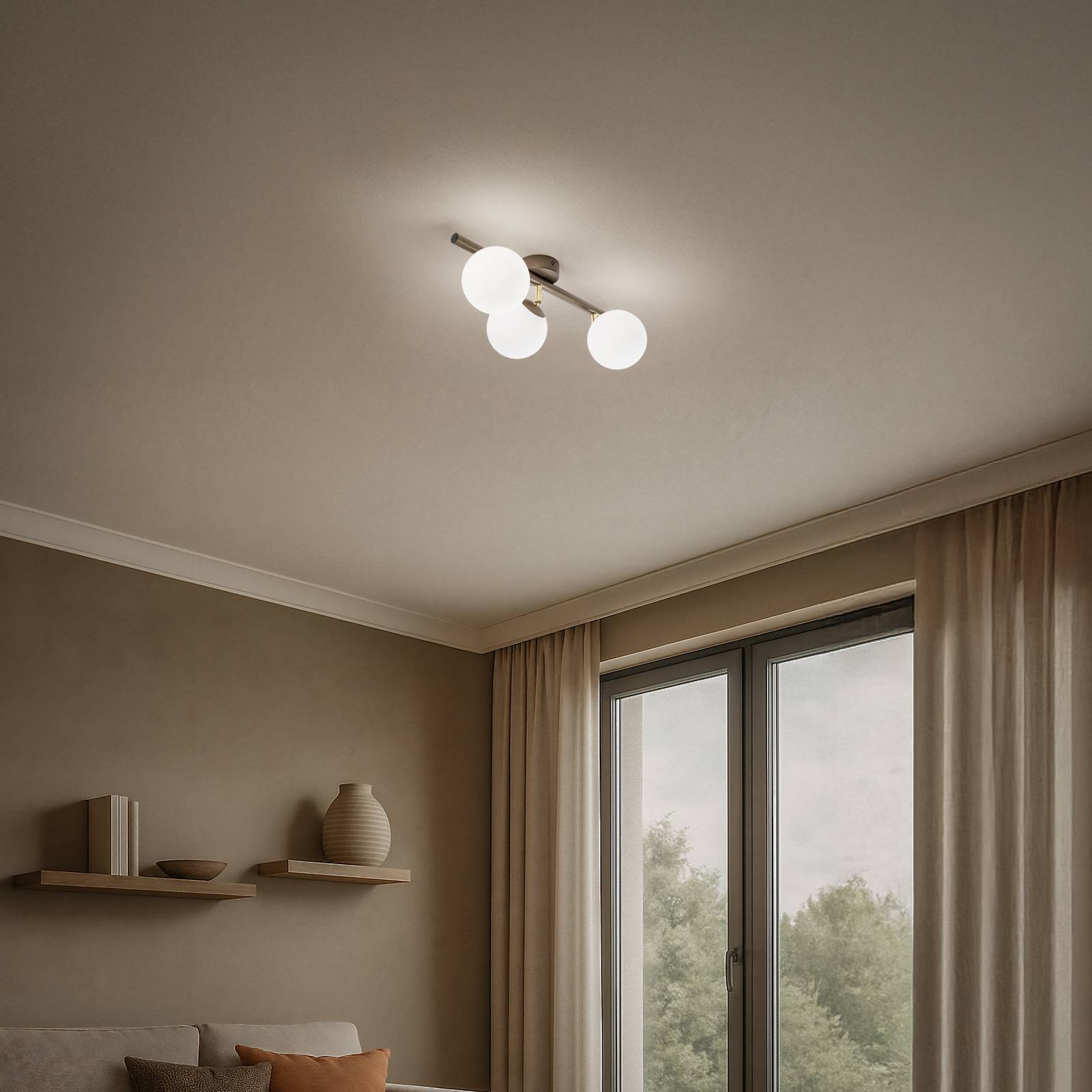 Deckenleuchte Drum, coffee, 3-flammig, Glas, Länge 46 cm günstig online kaufen