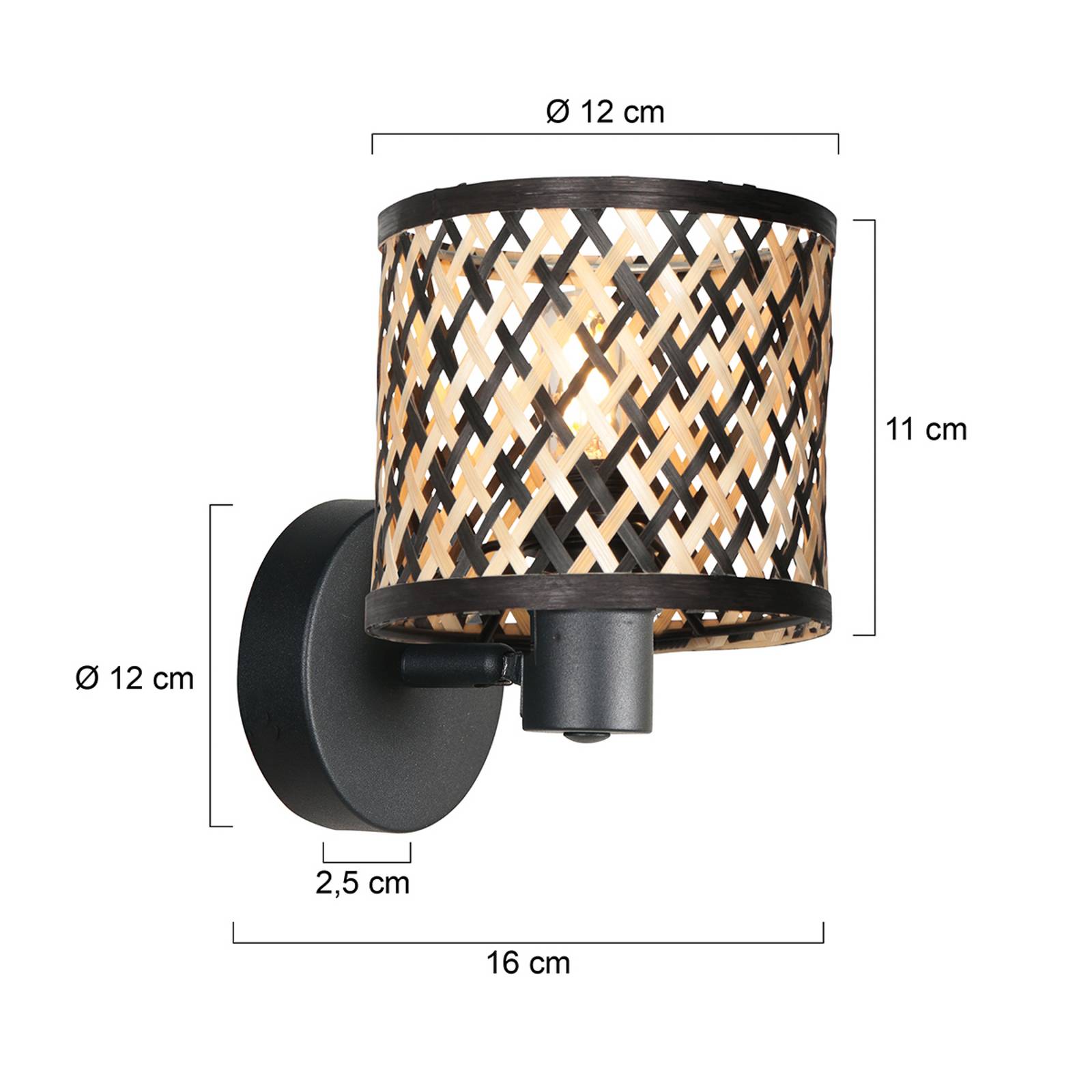 Mexlite Vägglampa Sumba, svart, bambu natur/svart, E14