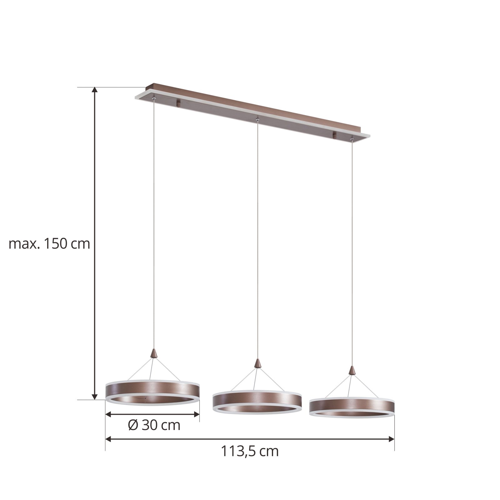 Lucande LED pendant light Kolo, 3-bulb, brown, iron, dimmable
