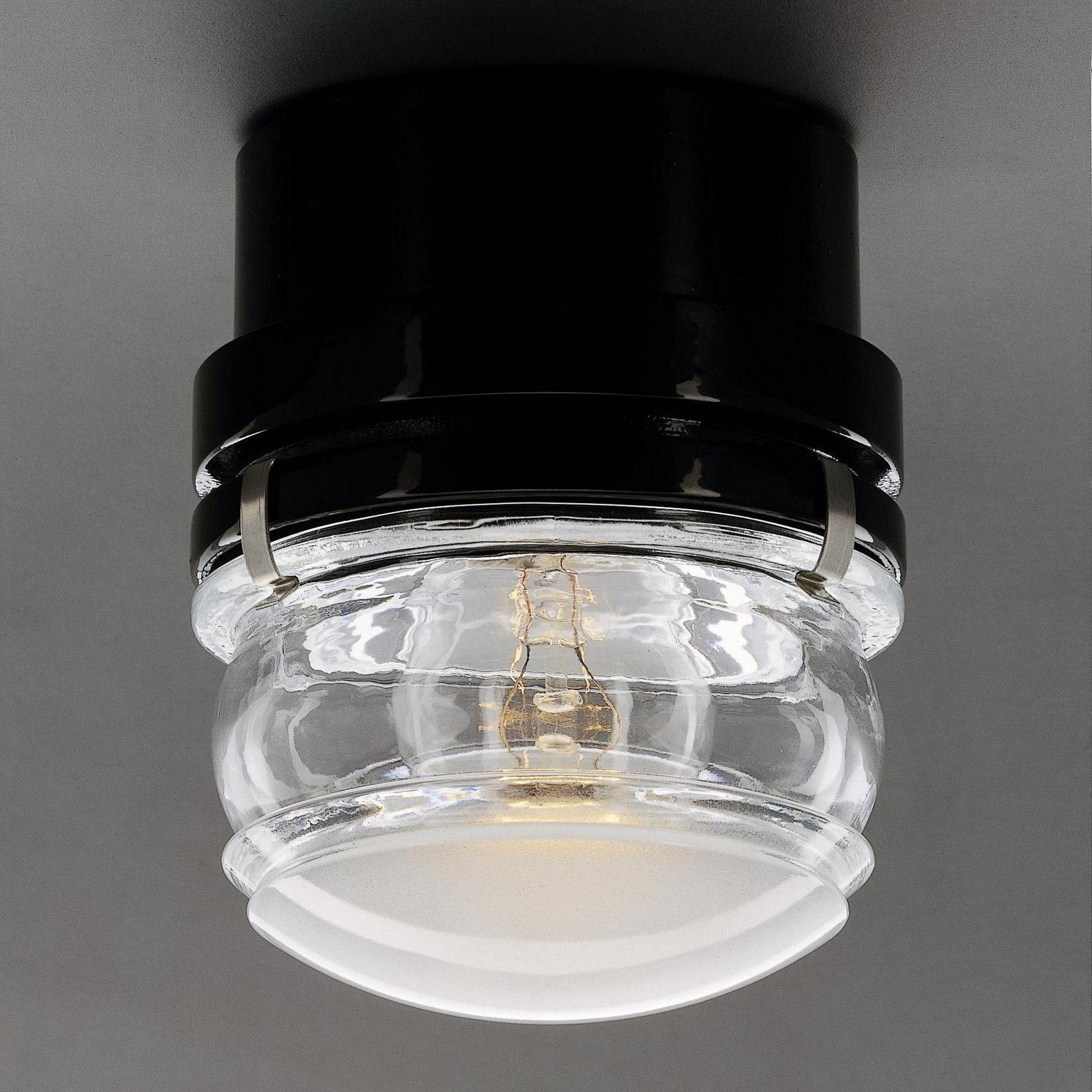 Oluce LED-væglampe Fresnel, sort, aluminium, glas, 2.700 K