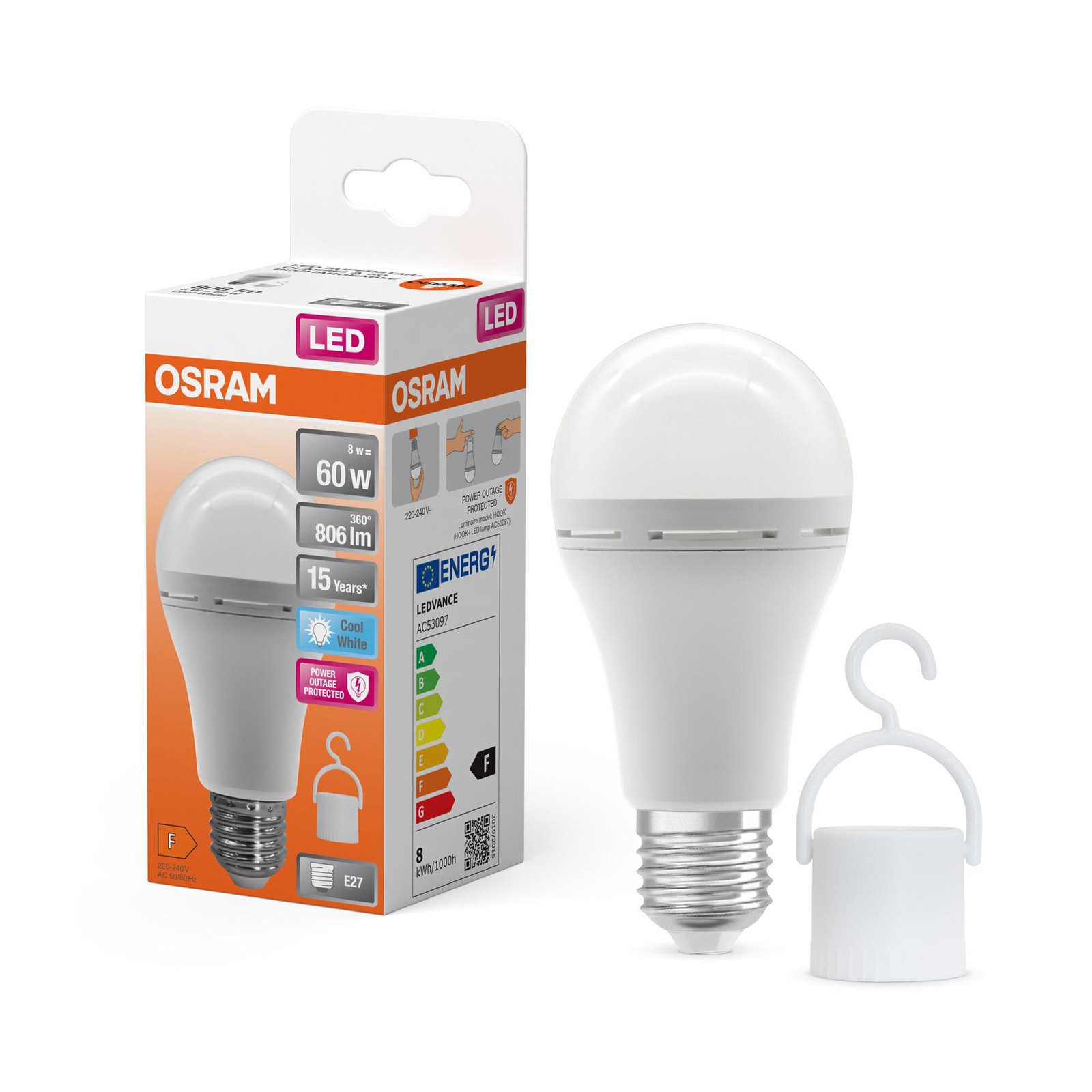 OSRAM LED lamp E27 8W mat 4000K oplaadbare accu noodverlichting