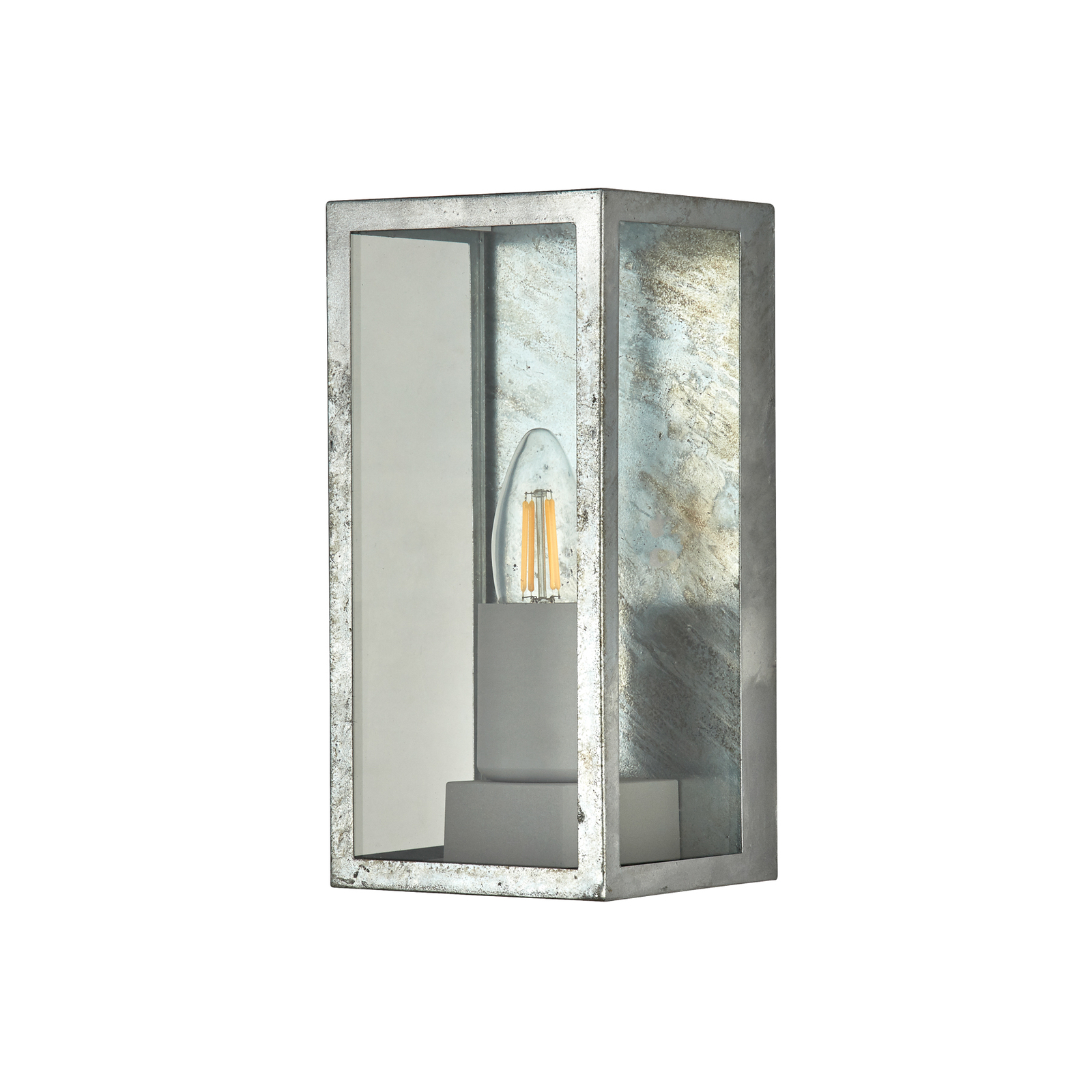 Box II outdoor wall light, silver-coloured, glass, E27, IP44