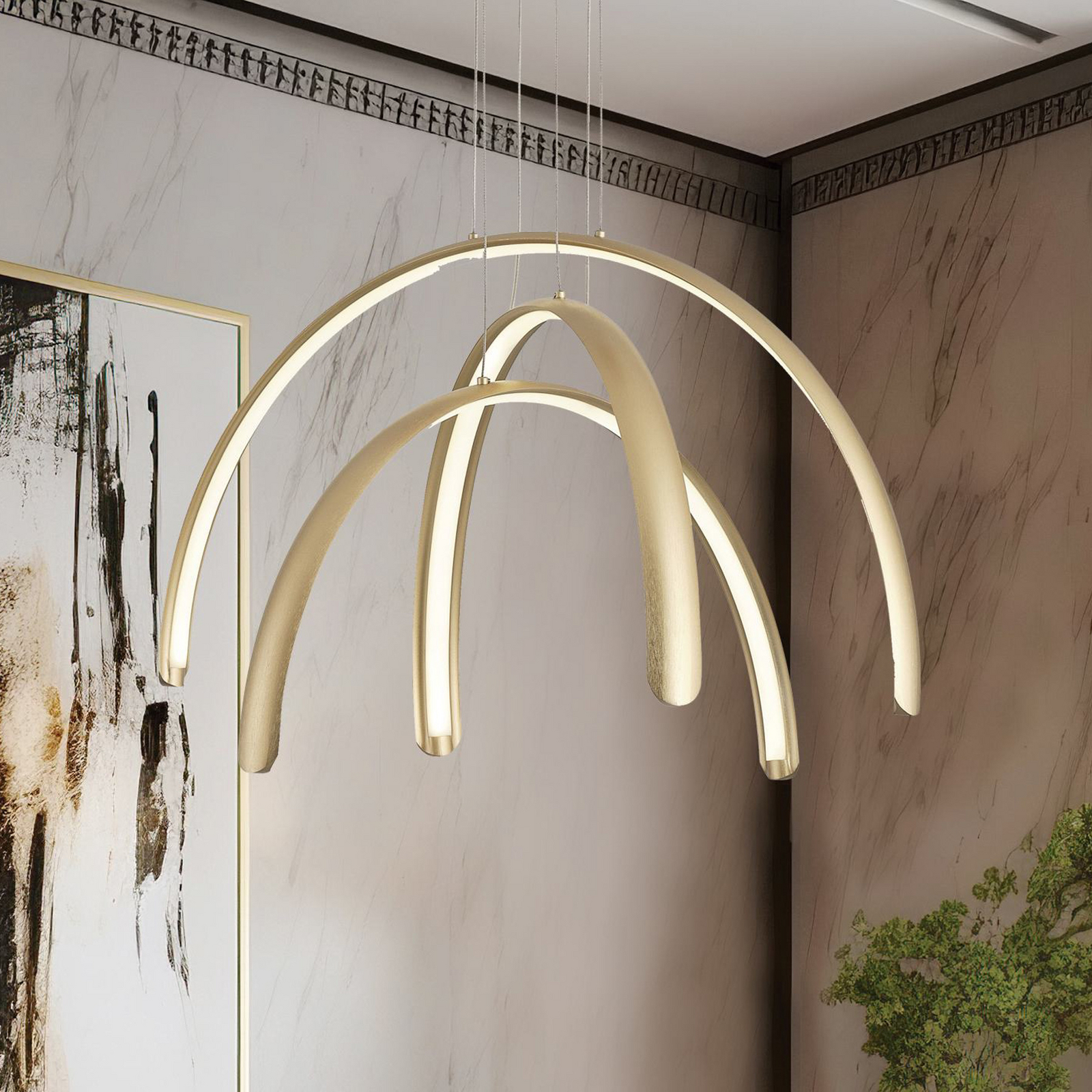 LED-Pendellampe Megan, Länge 60 cm, goldfarben, 3-flg.