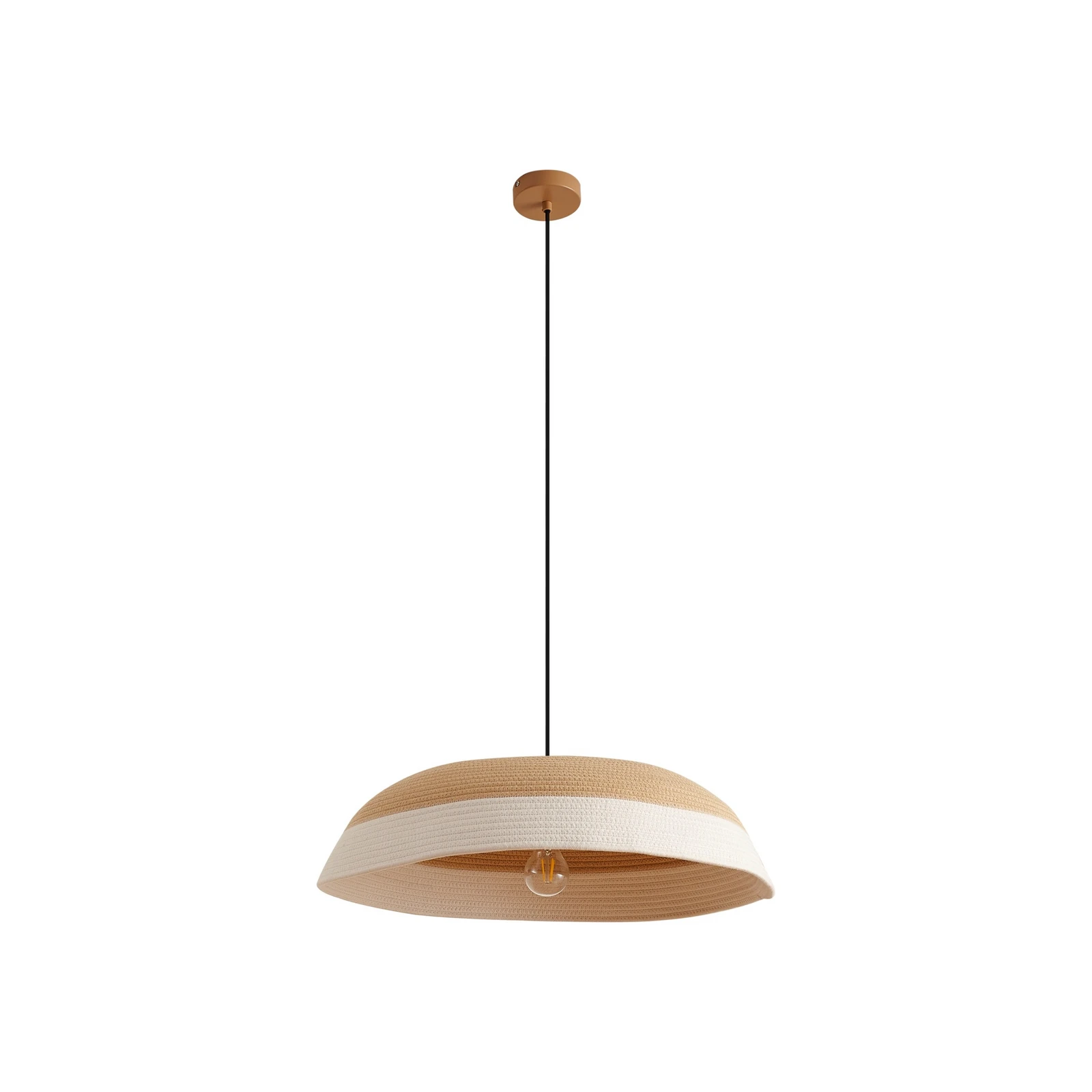 Lindby hængelampe Caliva, Ø 60 cm, beige/hvid, hampesnor