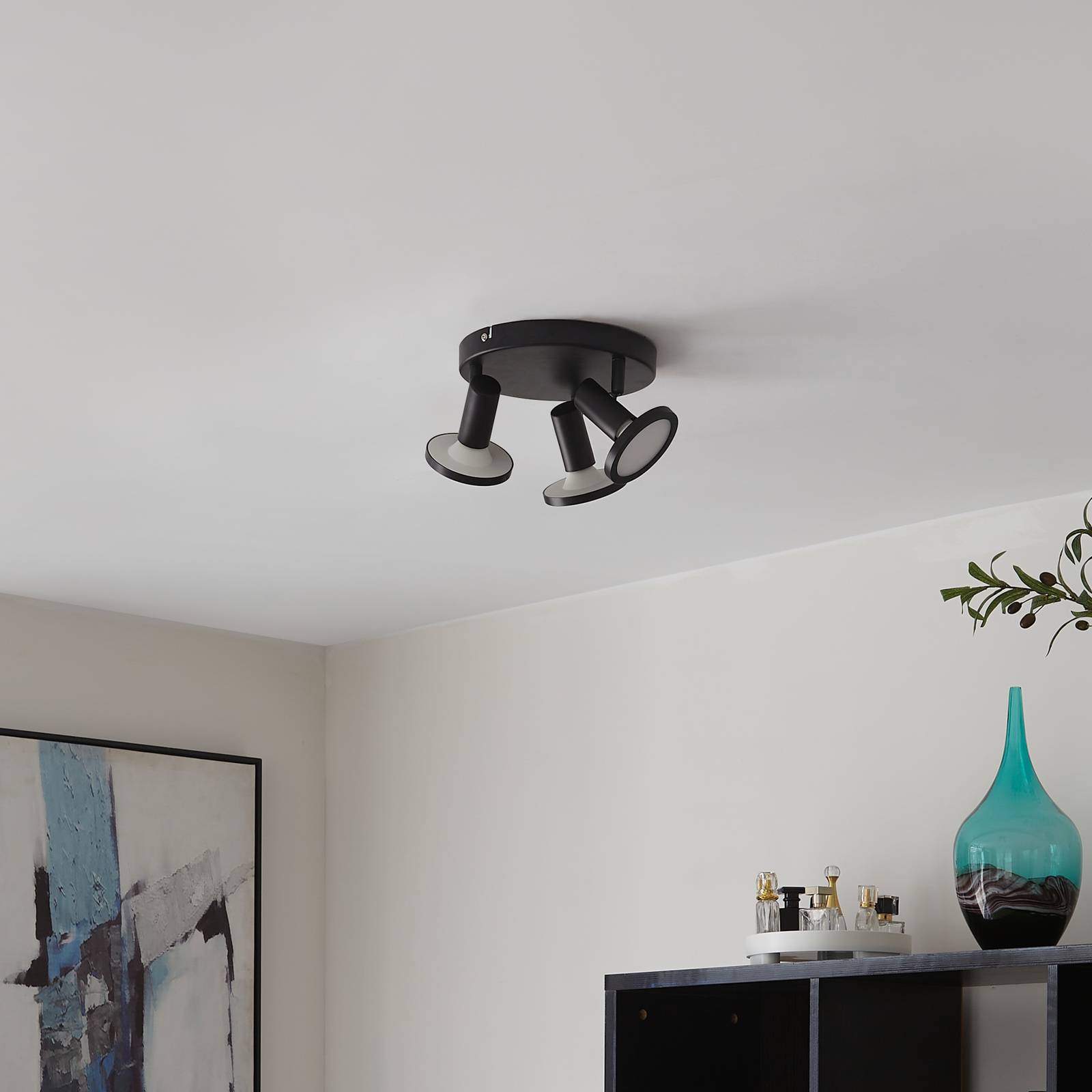 Lindby Ilda LED ceiling light black, 3-bulb
