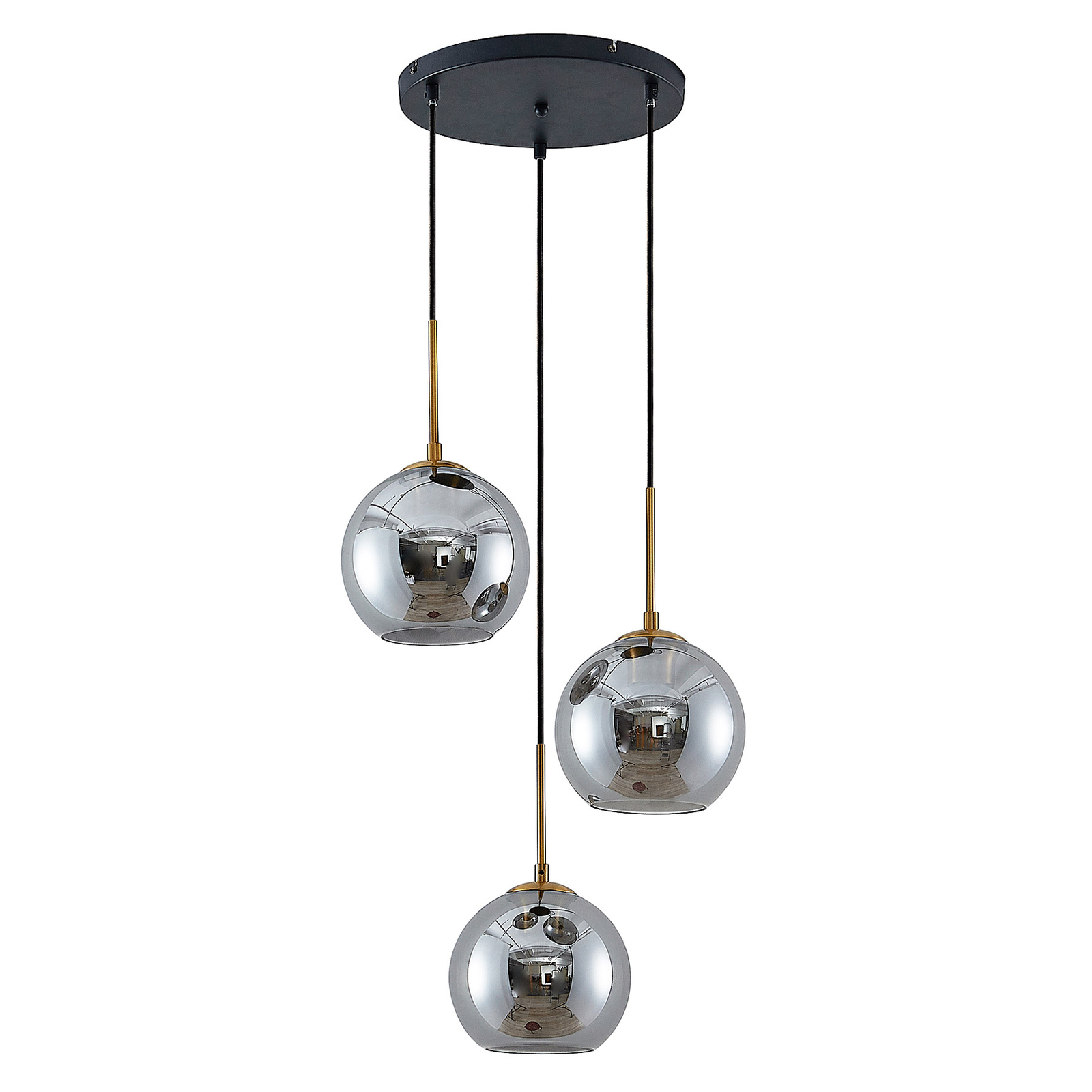 Lindby Jurian hanglamp rookglas brons 3-lamps