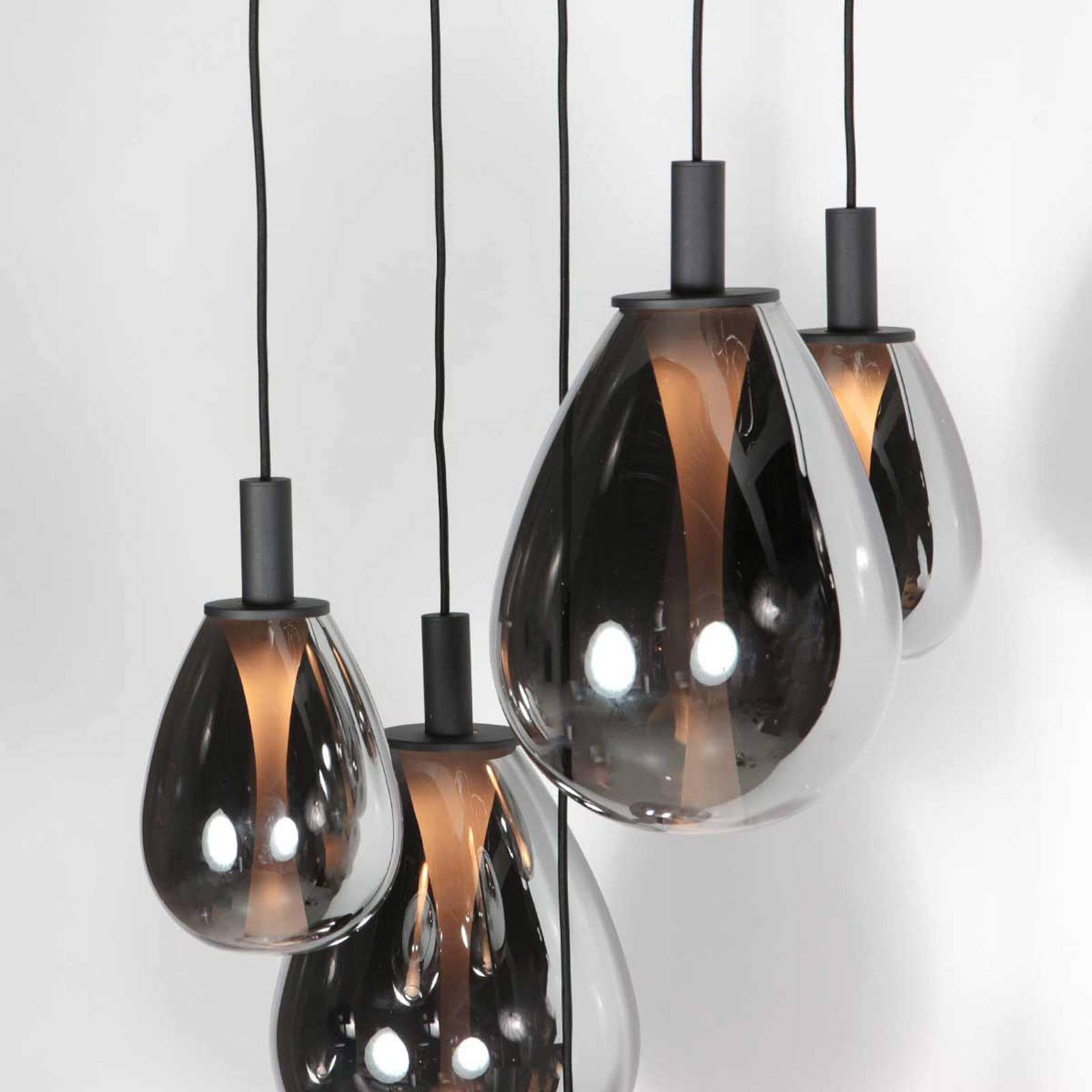  Mexlite Led-pendellampe Glimsy, ø 40 Cm Schwarz/rauchgrau Glas 5-fl. 