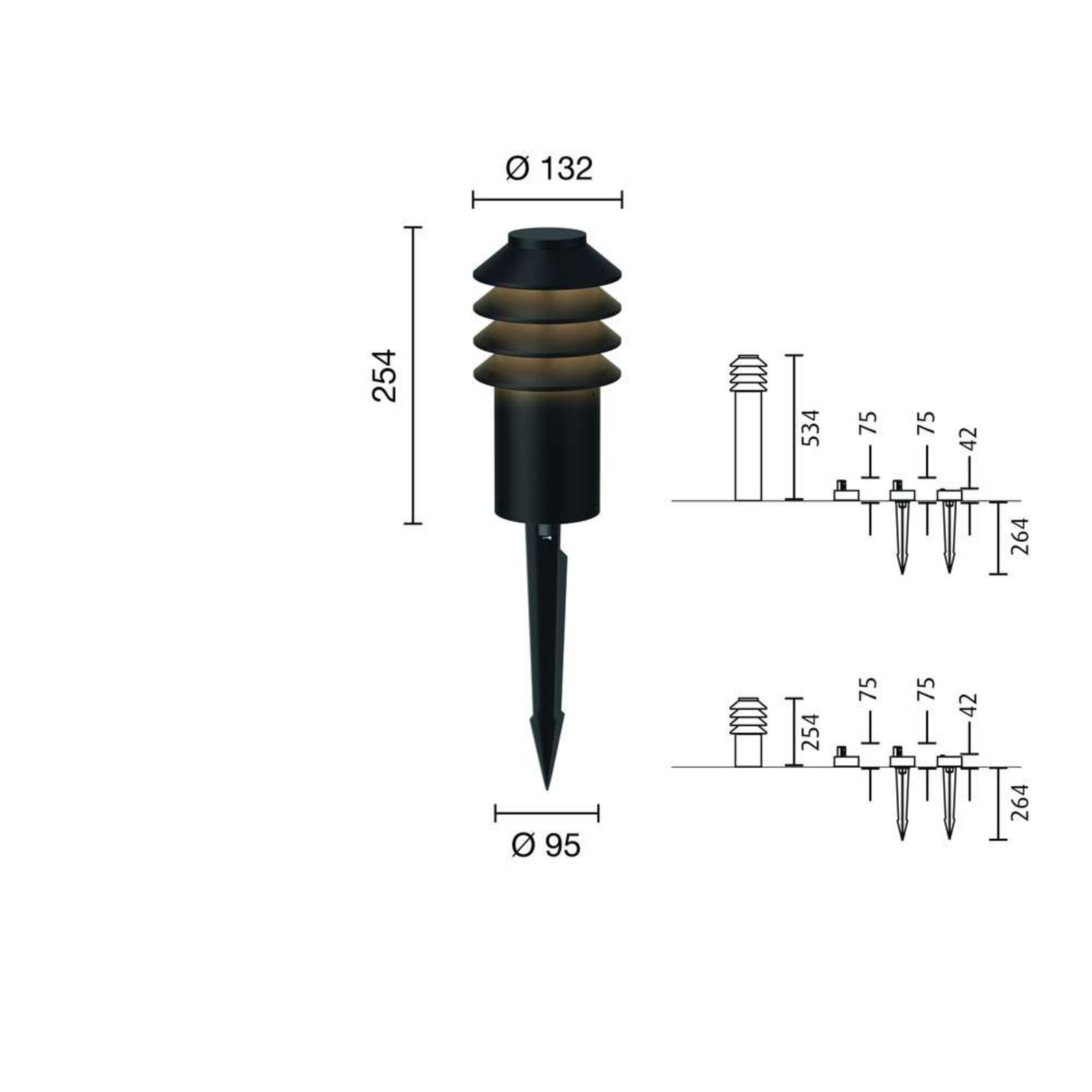 Bysted Garden LED Lampă de Grădină Short 2700K w/Spike + Connector Black - Louis