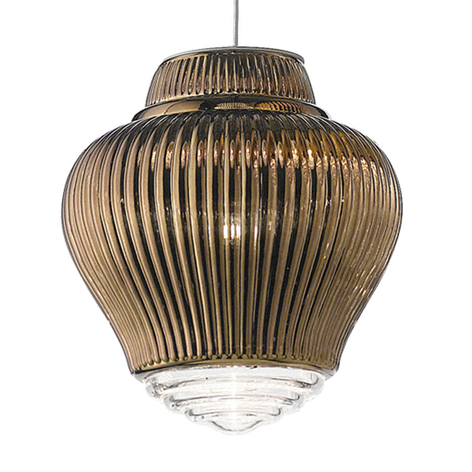 Ailati Clyde pendant light 130 cm metallic bronze, for Living / Dining Room, fluted glass, E27, 70 W, energy efficiency: A++, H: 27.5 cm