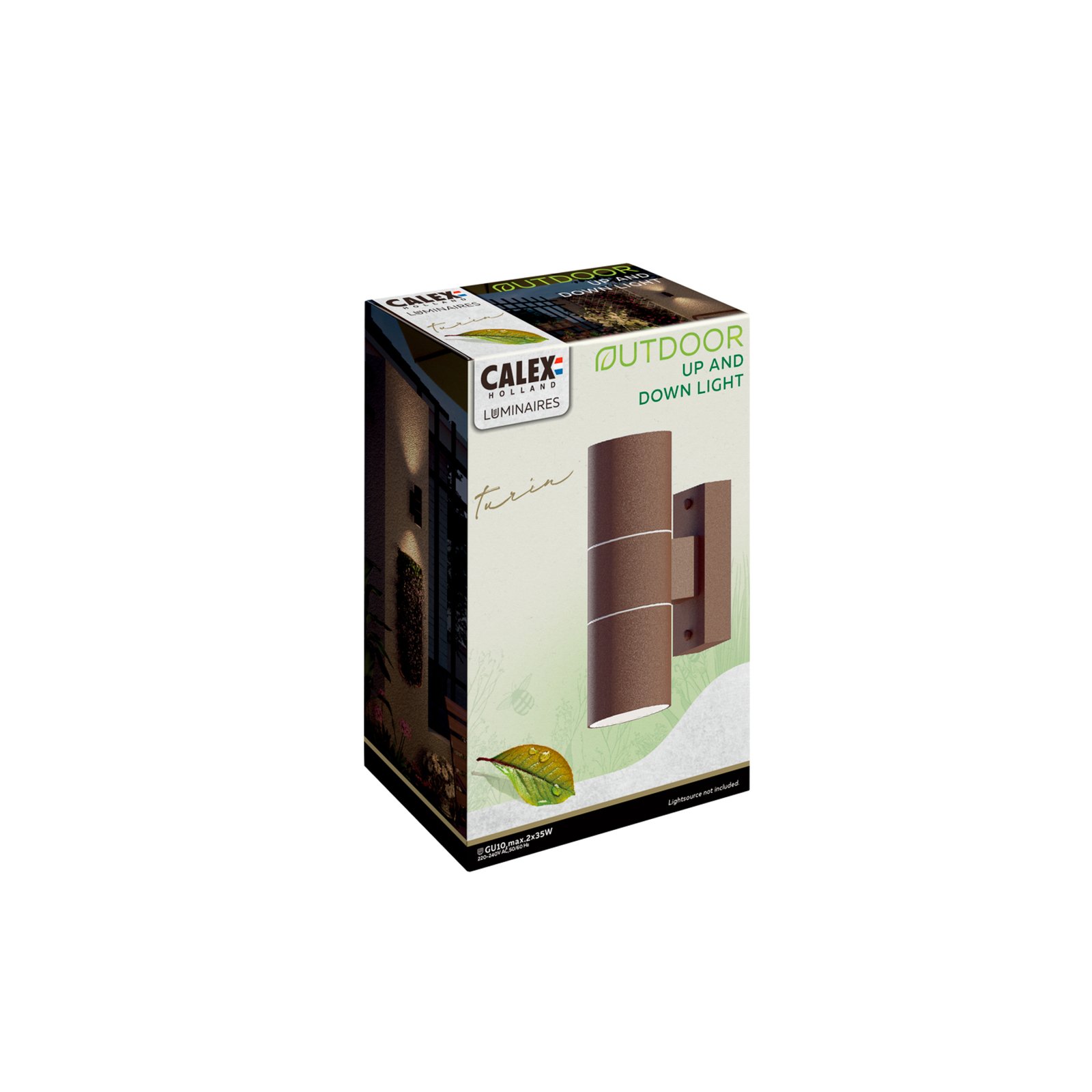 Calex applique d'extérieur GU10 acier inoxydable up/down 17 cm, brun