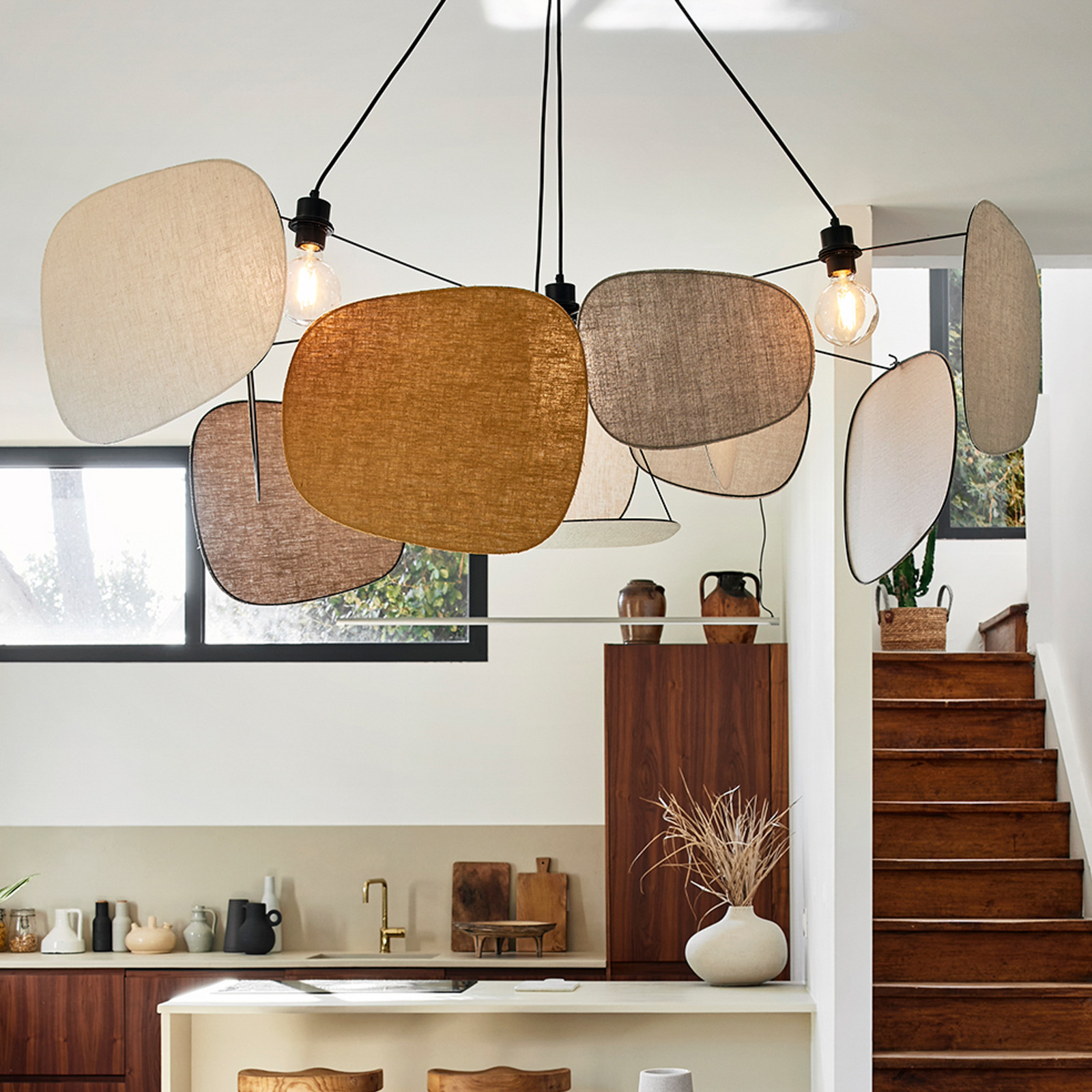 MARKET SET Lampă suspendată Ecranul anilor 70 Ø 150 cm in colorat - Camera de zi / sufragerie - design - multicolor negru - Țesătură / Textil