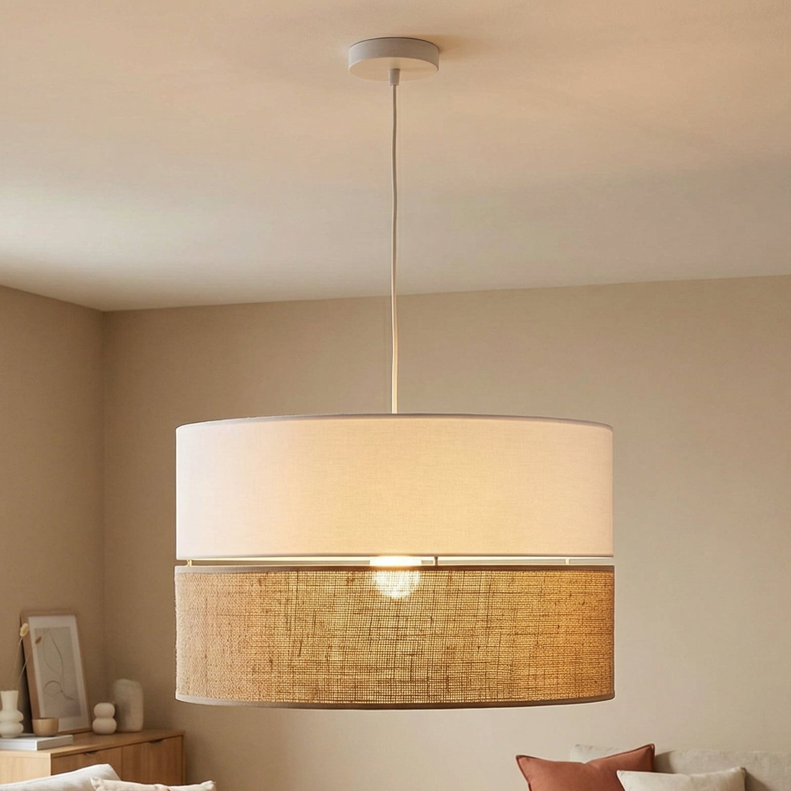 Lampada a sospensione Linobianco con juta