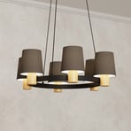 Kroonluchter Edale, 6x stoffen kap cappuccino rond