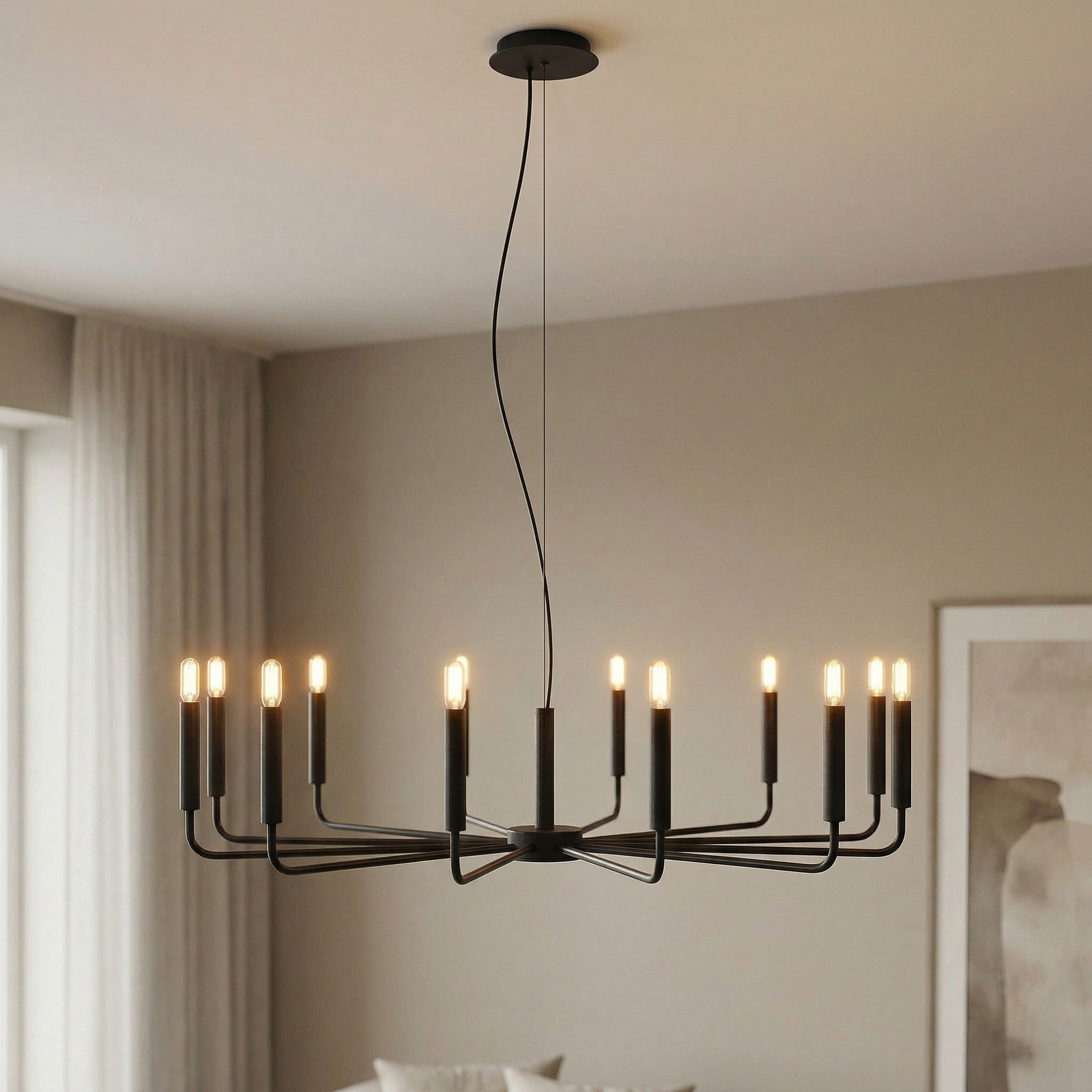 Euluna Luster ORTO B, crni, metalni, Ø 103 cm, 12 žarulja - Dnevni boravak/blagovaonica - Moderan - crna