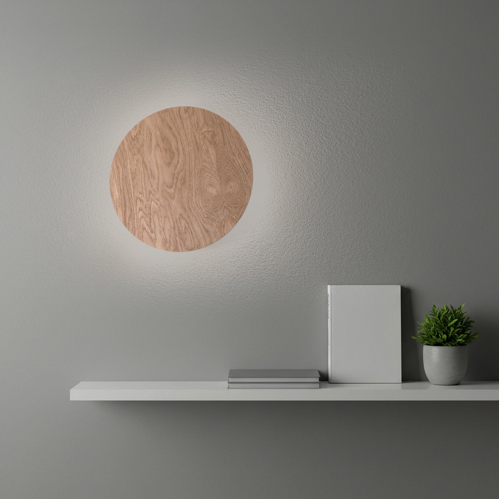 Envostar applique murale Rito, bois clair, Ø 30 cm