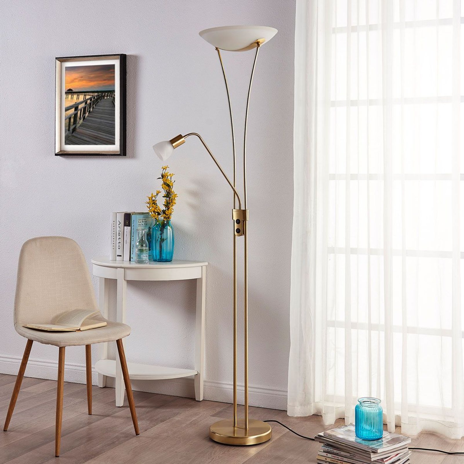 Felicia Floor Lamp Brass/White - Lindby