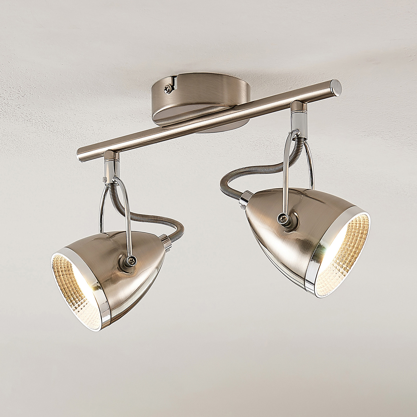 Lindby Jadon LED ceiling spot nickel 2-bulb, for Living / Dining Room, metal, GU10, 5 W, energy efficiency: A+, L: 28.8 cm, W: 8 cm, H: 17 cm