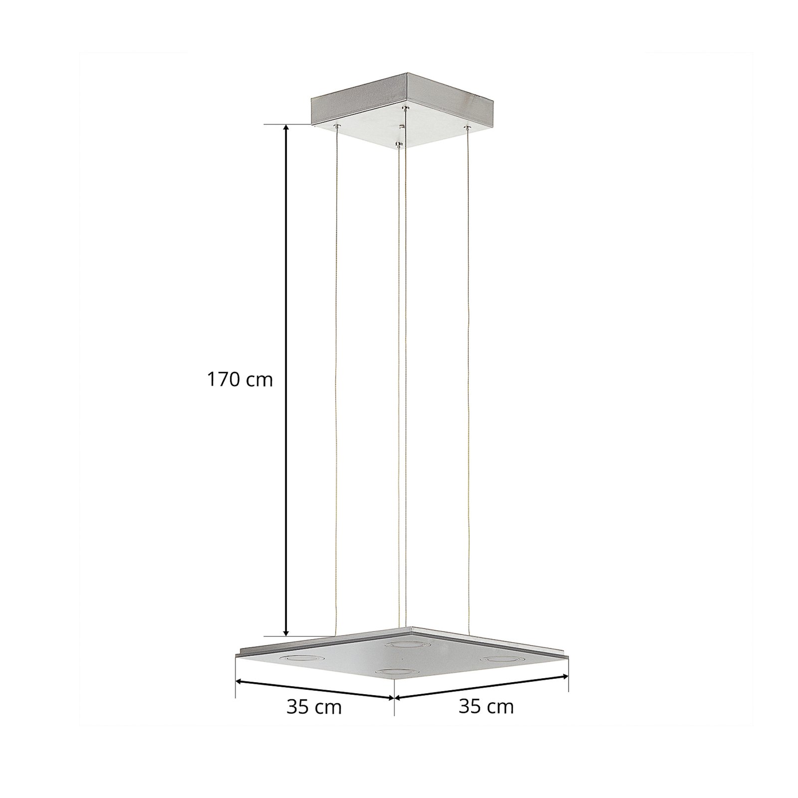 Čtvercové LED závěsné světlo Pano, metalická