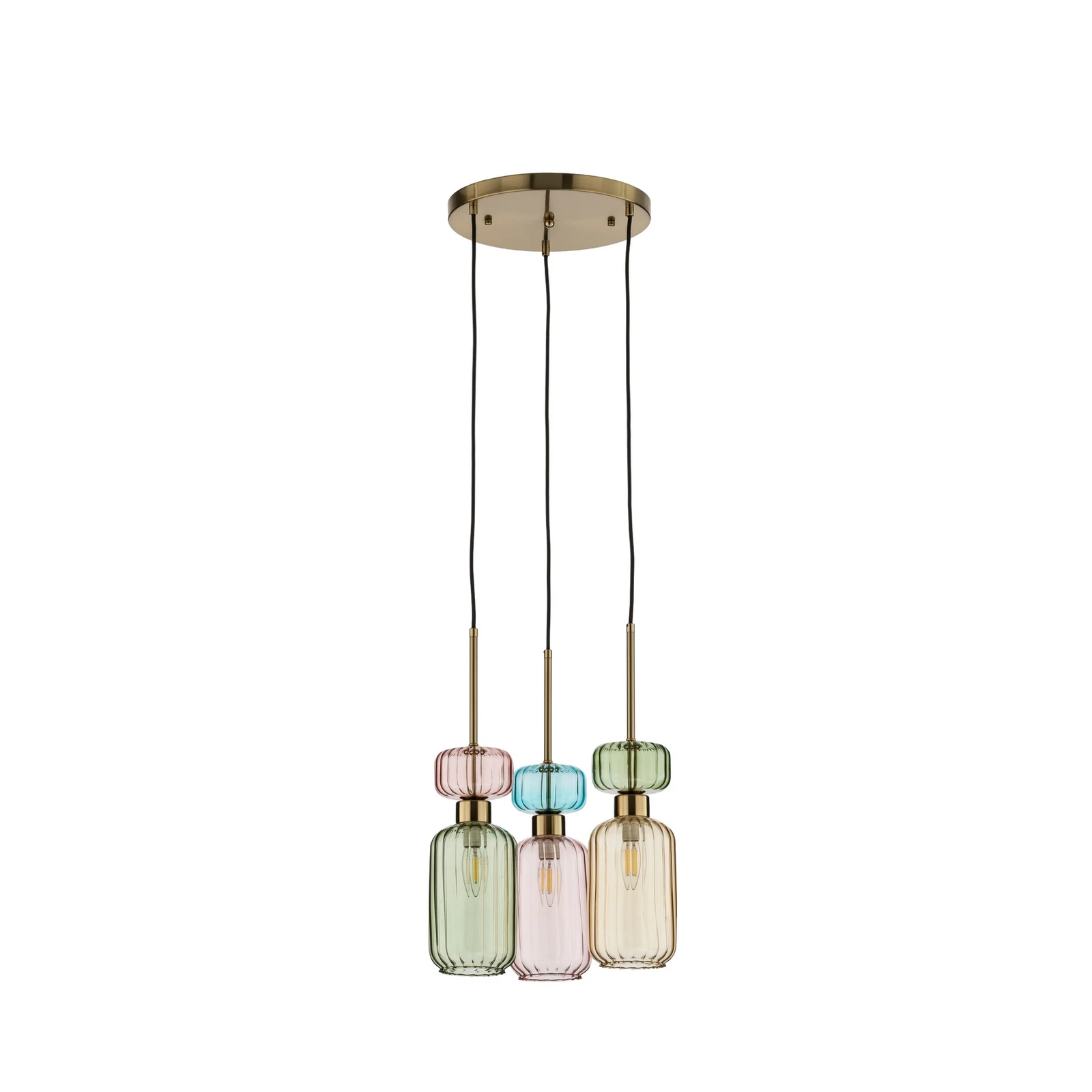 Hängeleuchte Molly, mehrfarbig/gold, 3-flg., Glas, Ø 38 cm