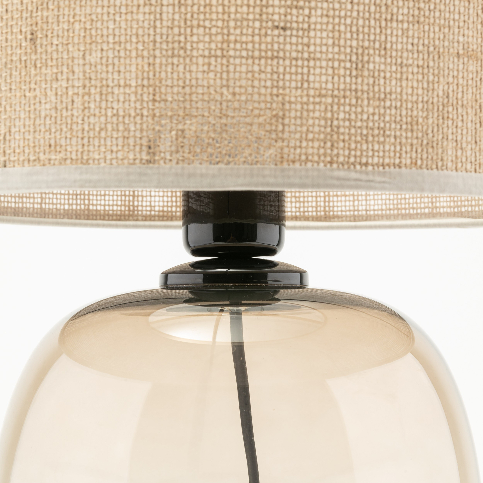 Stolná lampa Melody, výška 48 cm, hnedé sklo, prírodná juta