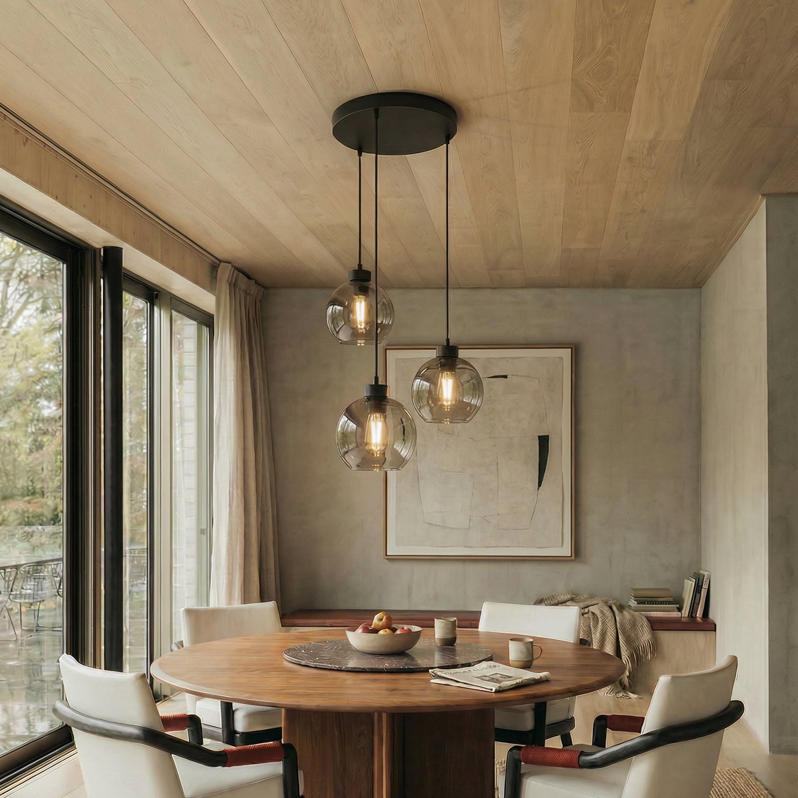 Suspension Cubus, Ø 50 cm, 3 lampes, gris fumé, verre