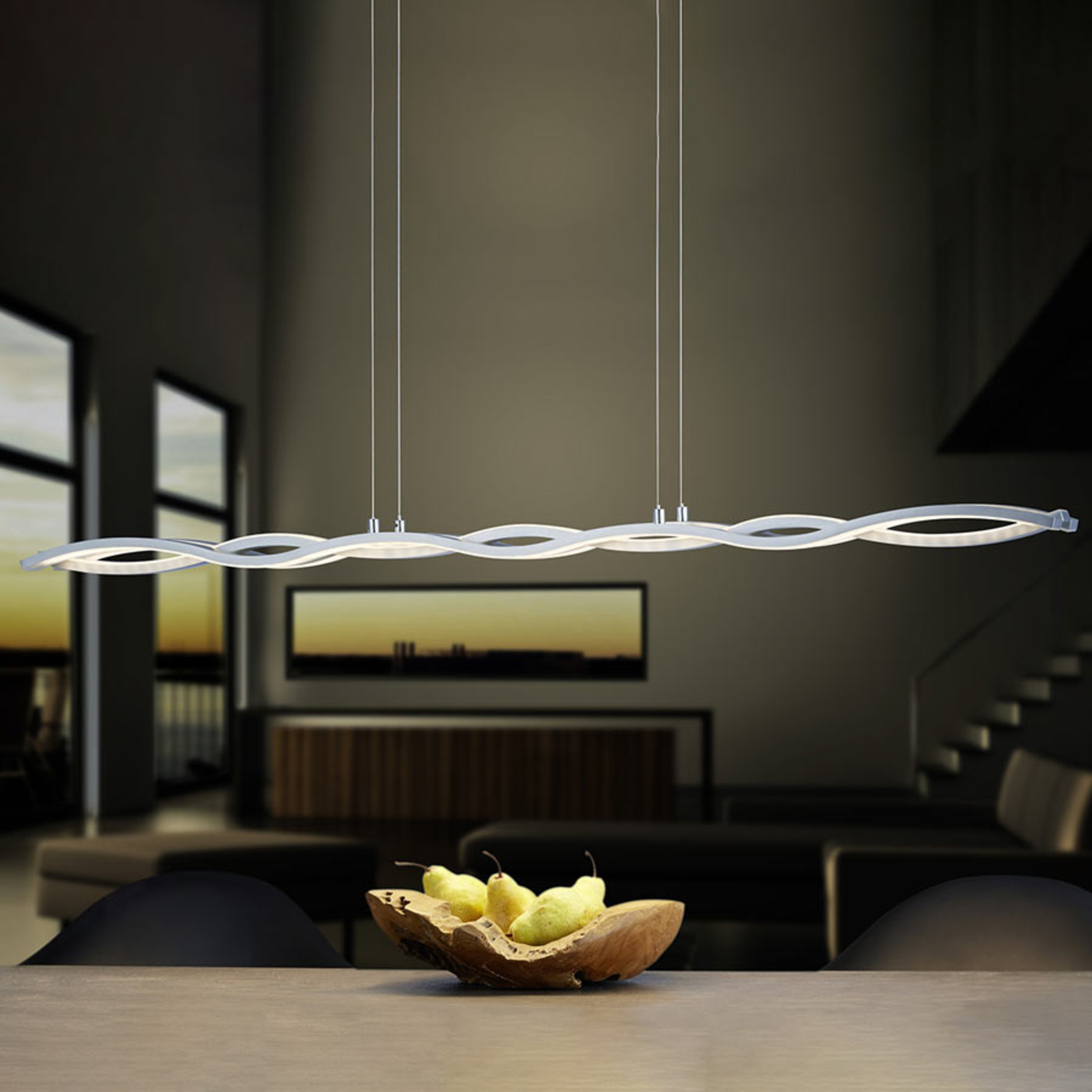 B-Leuchten Helios II LED hanging light, for Living / Dining Room, metal, acrylic, 42 W, energy efficiency: A+, L: 105 cm, W: 14 cm
