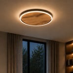 LED plafondlamp Havana M, eikenhout met knoesten/metaal, Ø 57 cm