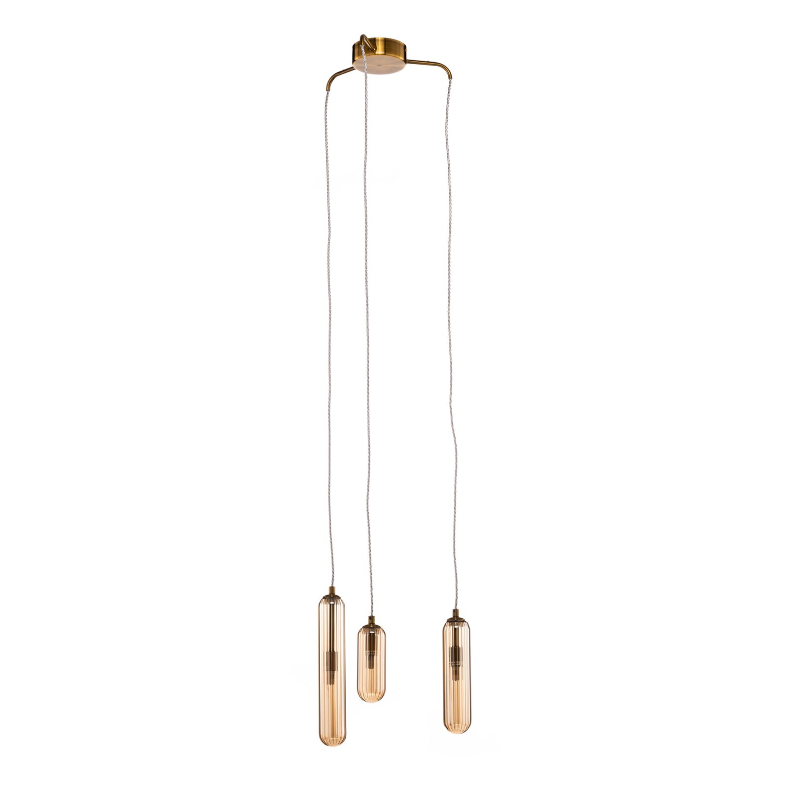 Lucande Freylin suspension à 3 lampes, ambre, verre, 38 cm