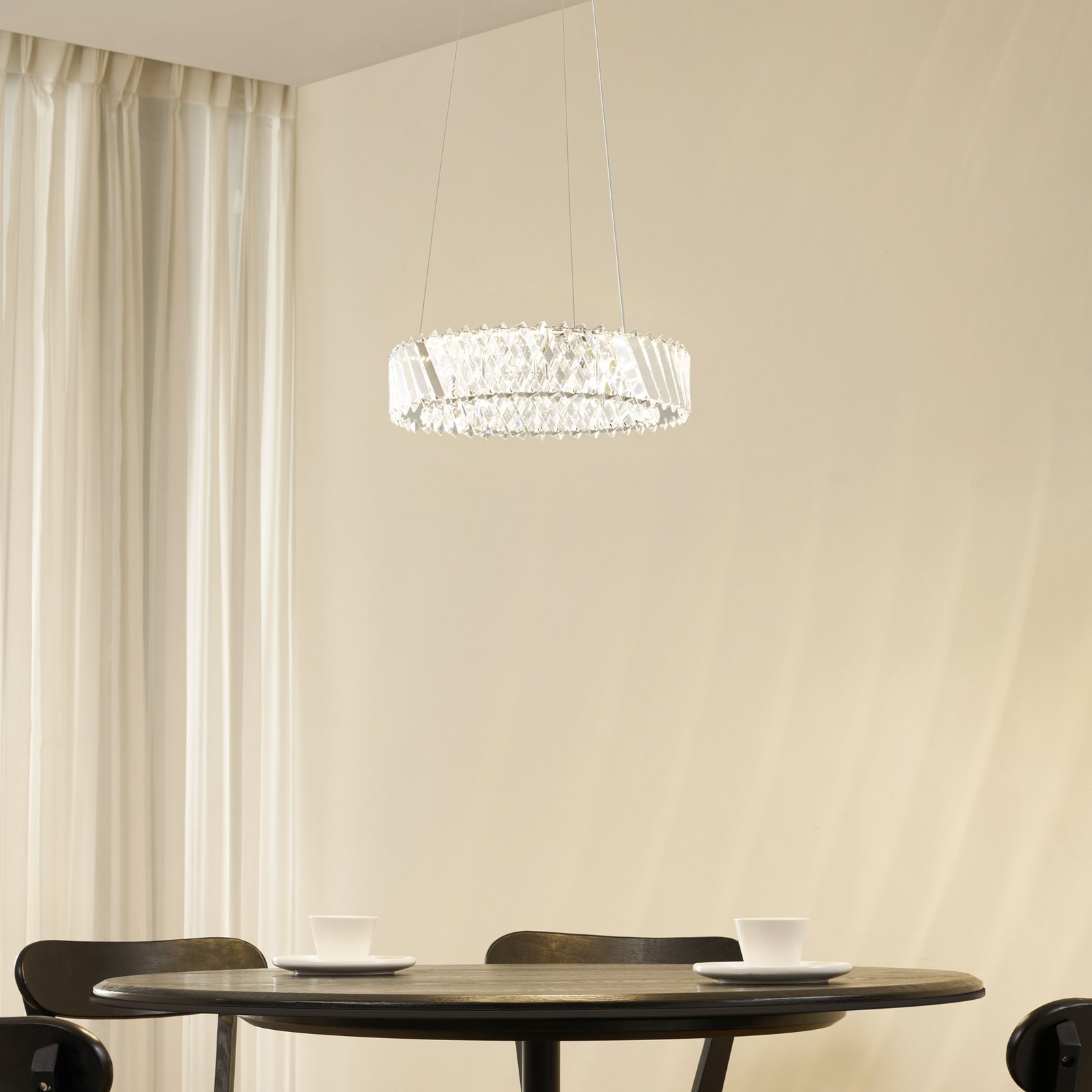 Lucande LED-Hängeleuchte Glacis, Kristall, Ø 40 cm, chrom