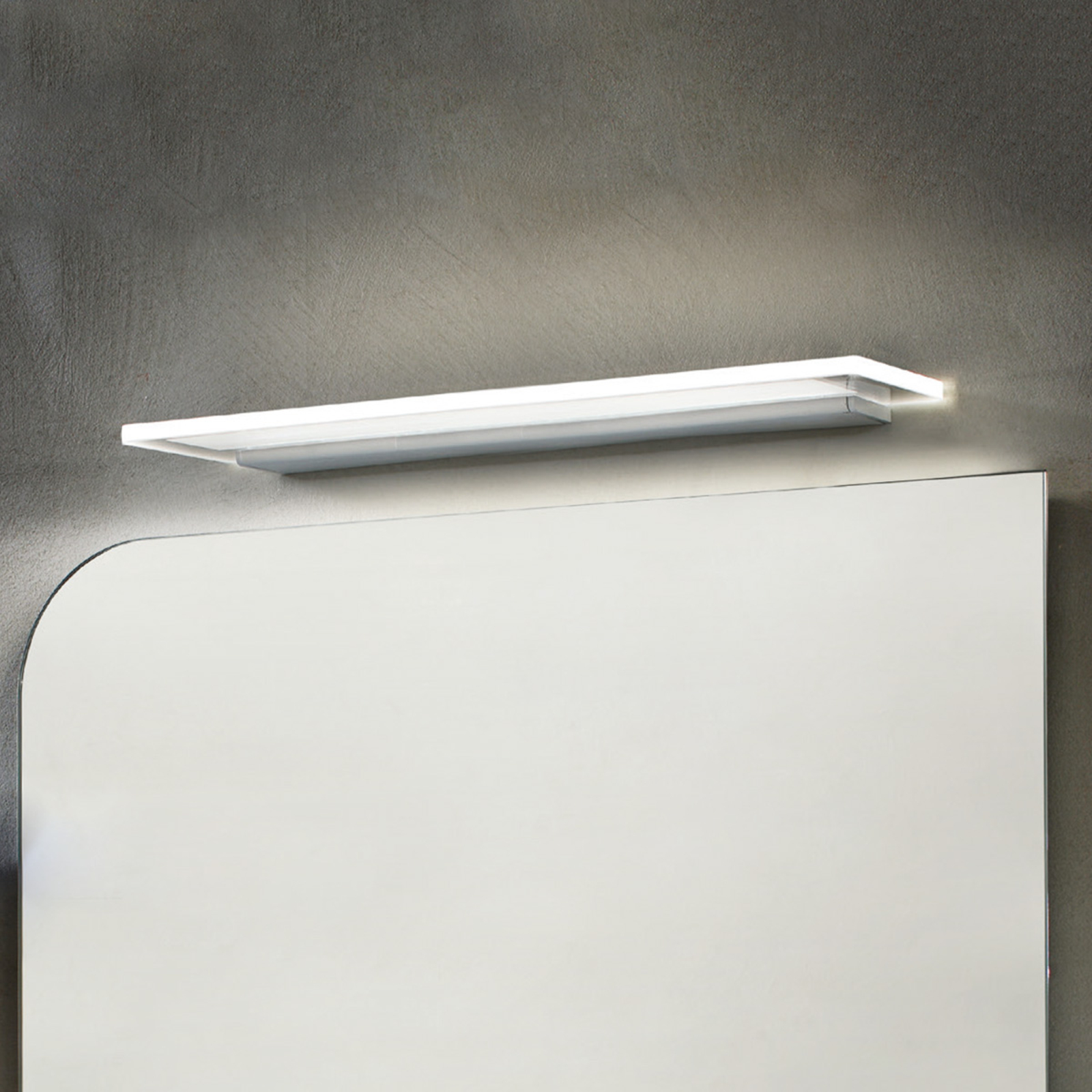 Linea Light Glossy aluminium Skinny LED wall light with IP44, for Bathroom, aluminium, polymethyl methacrylate (PMMA), 50 W, energy efficiency: A+, W: 70 cm, H: 3 cm