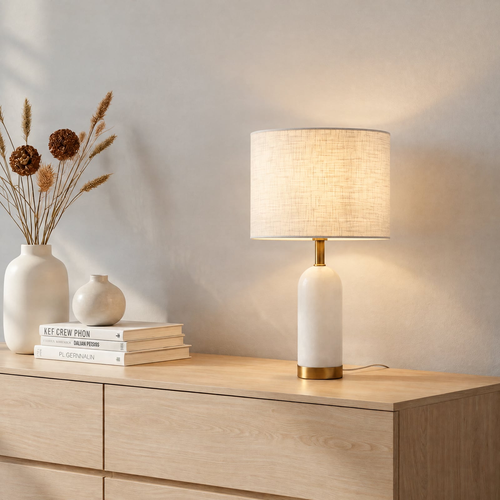 Stolní lampa Lindby alabastr, bílá/zlatá, Ø 30 cm, mramor, E27