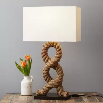 Lampada da tavolo stile marinaro in corda e tessuto beige