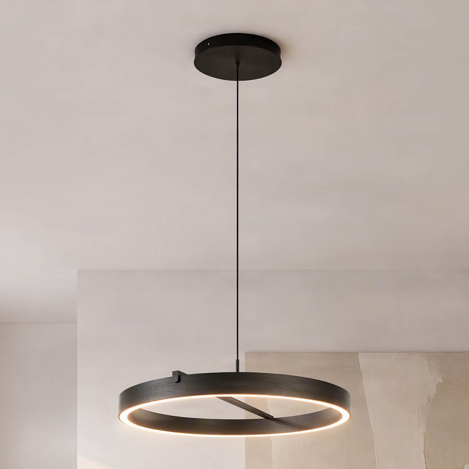 Candeeiro suspenso LED Rovan Ø 60 cm CCT preto - Lucande Candeeiro suspenso LED Rovan Ø 60 cm CCT preto - Lucande