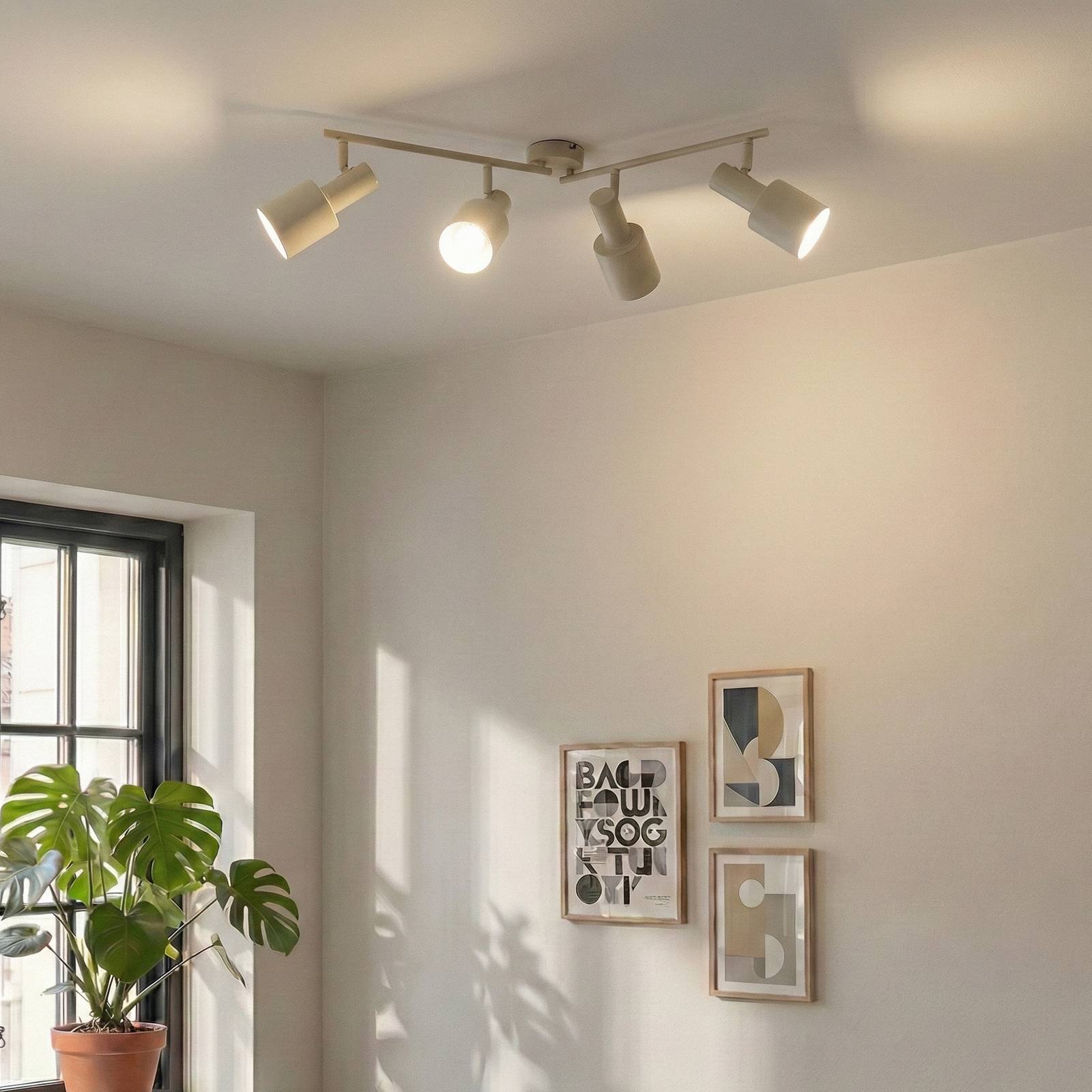 Lindby Deckenstrahler Ovelia, beige, 80 cm, 4-flammig, E27 günstig online kaufen