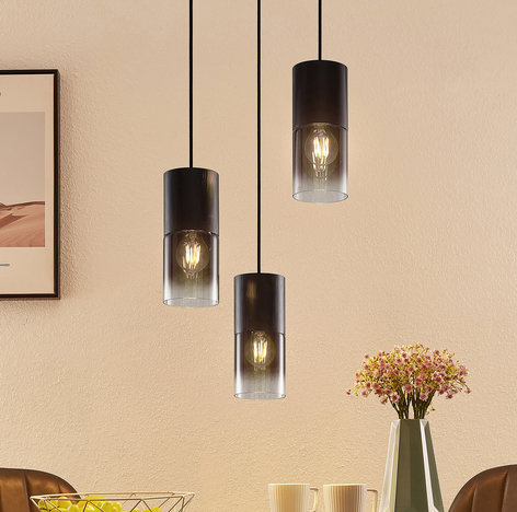 Lindby Berral Pendellampe, Rauchglas, dreiflammig