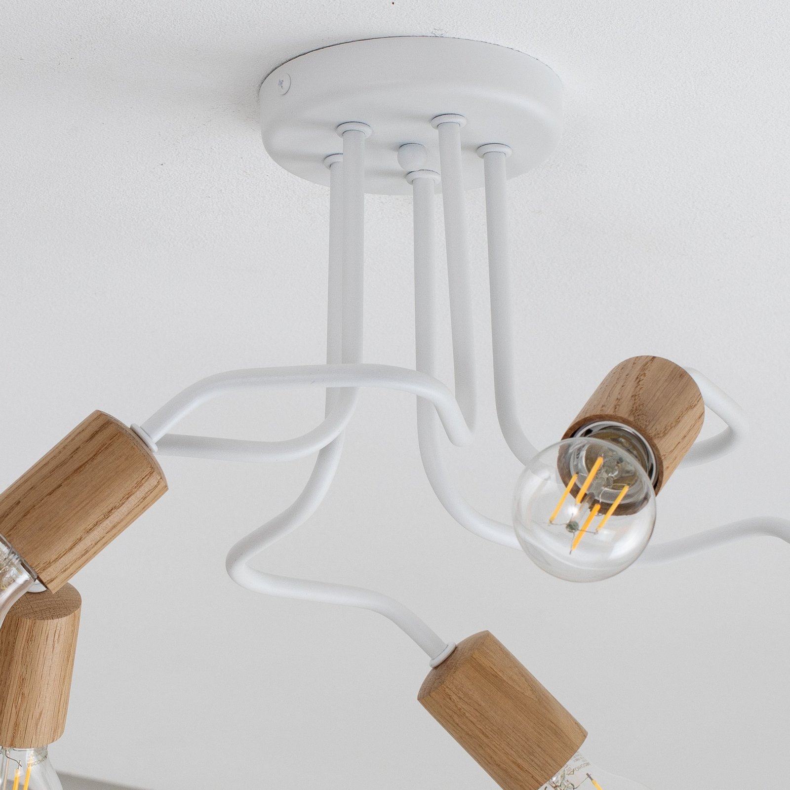 Envostar Joiy plafondlamp 5-lamps verdeeld wit/hout