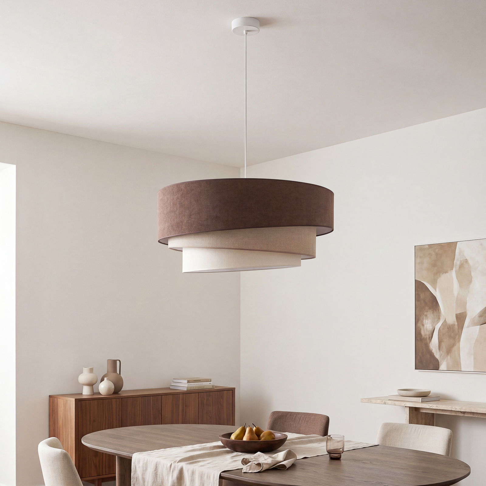 Lampada a sospensione Trio, marrone/beige, Ø 60 cm, tessuto, E27 - Duolla