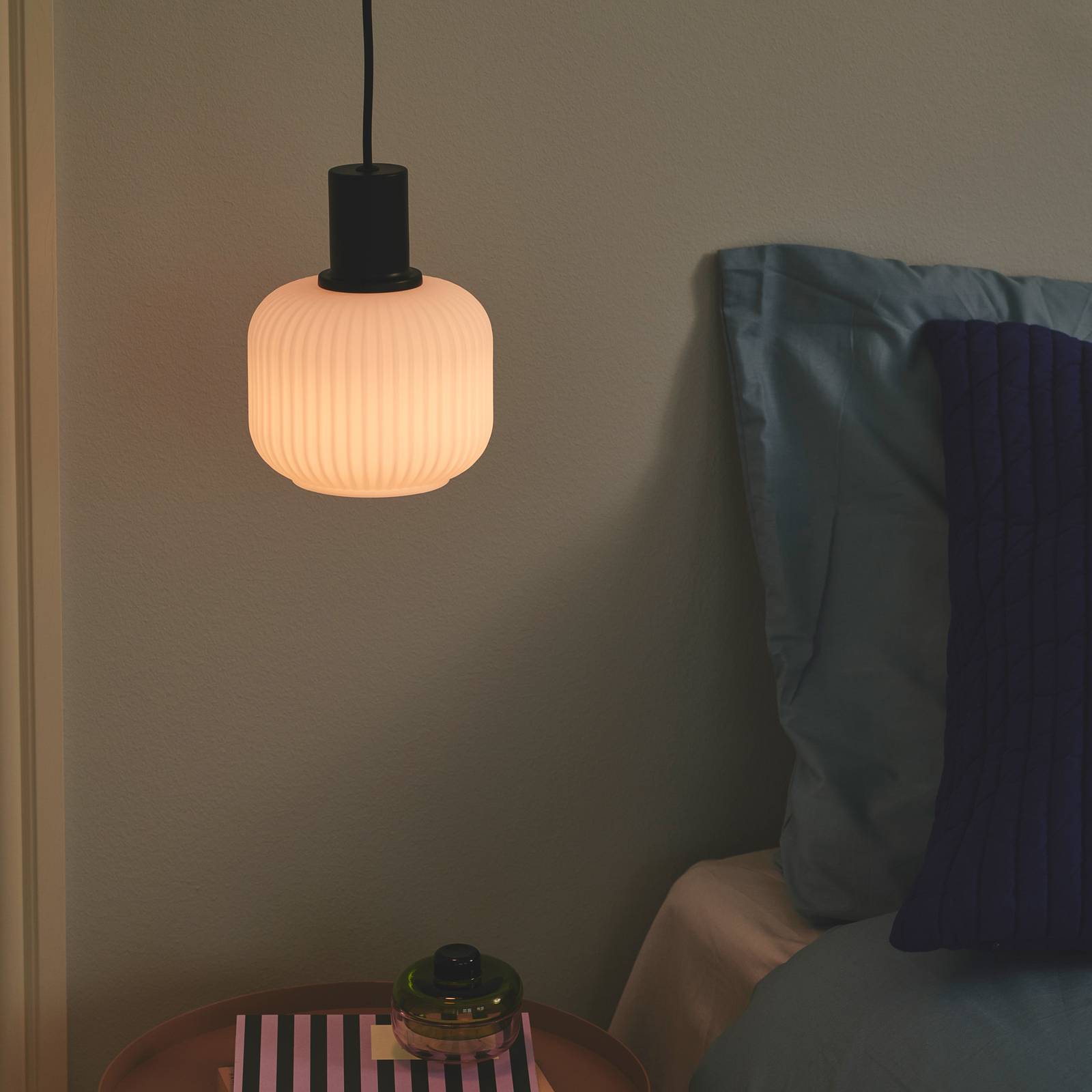 Zdjęcia - Żyrandol / lampa Nordlux Lampa wisząca Milford Mini, czarna, szkło prążkowane 