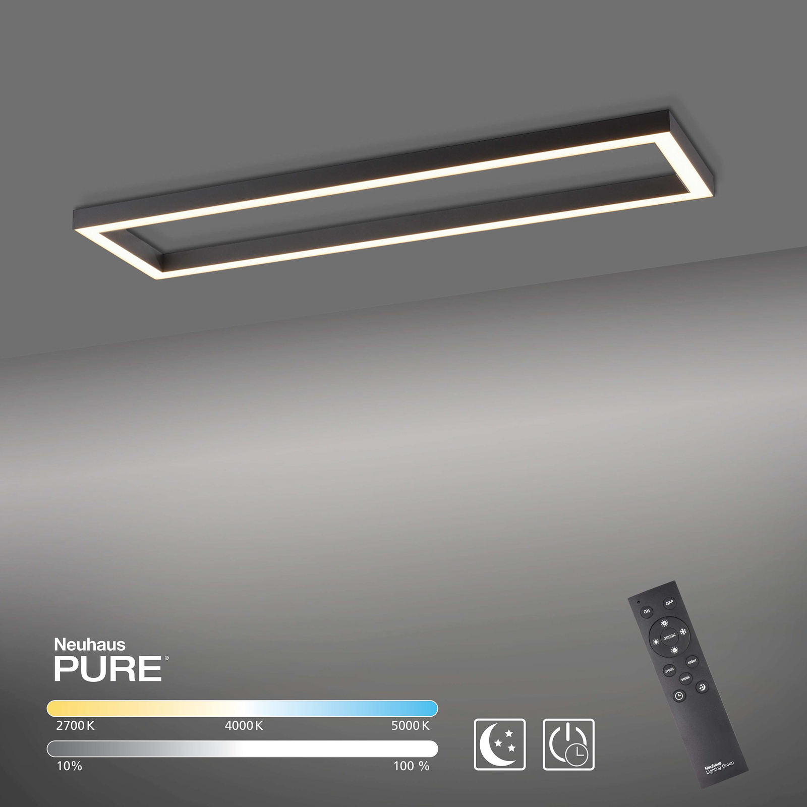 PURE Lines LED stropní svítidlo, hranaté, antracit