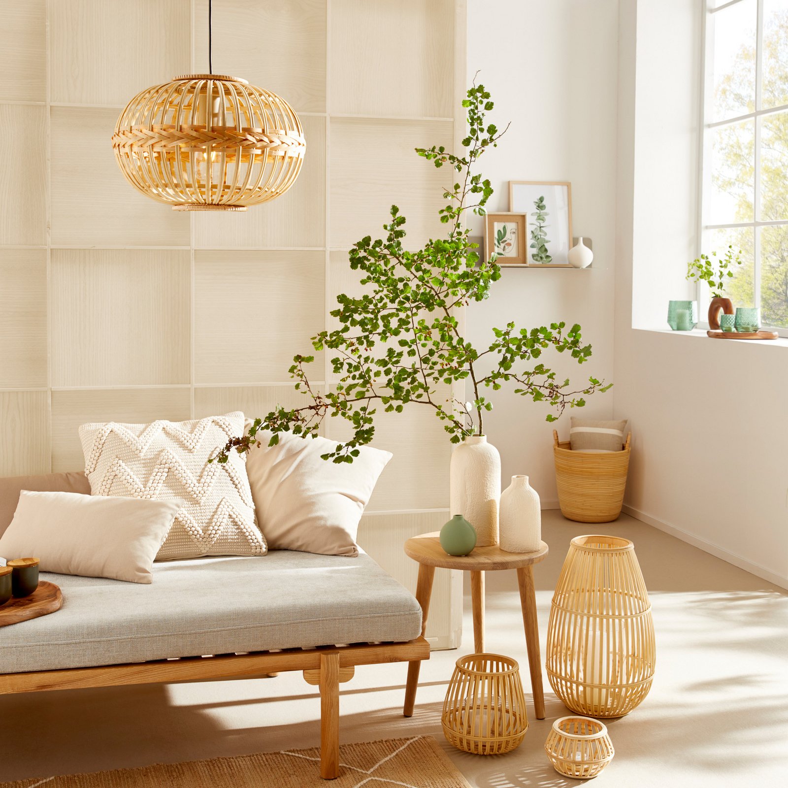 Hängeleuchte Amsfield aus Bambus, ovale Form