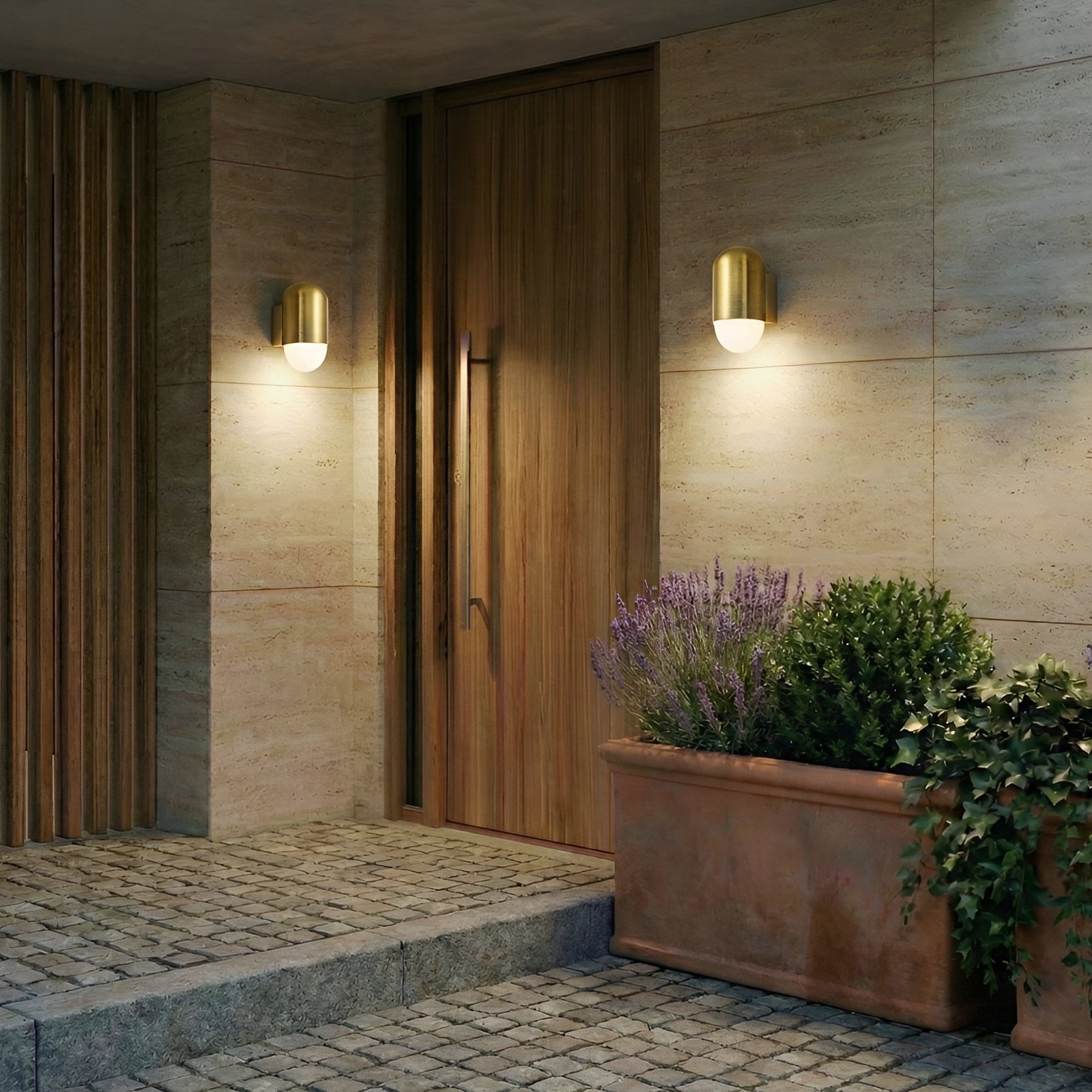 Pilva vanjska zidna svjetiljka, IP44, metal, mesing, E27 - Lindby Pilva vanjska zidna svjetiljka, IP44, metal, mesing, E27 - Lindby