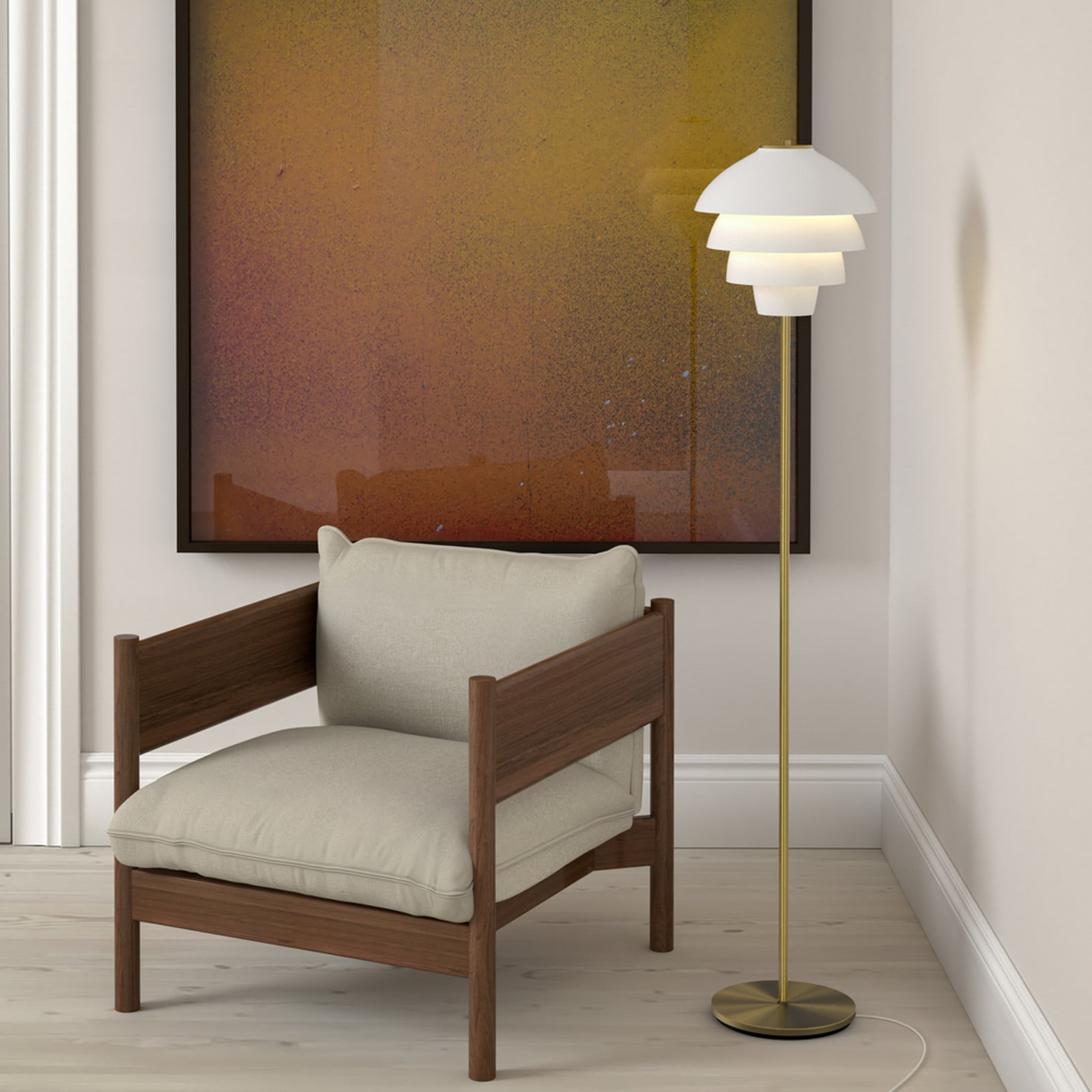 Valencia gulvlampe, højde 151 cm, hvid/messing, E27 Belid - Stue - Design - Metal - Med én lyskilde