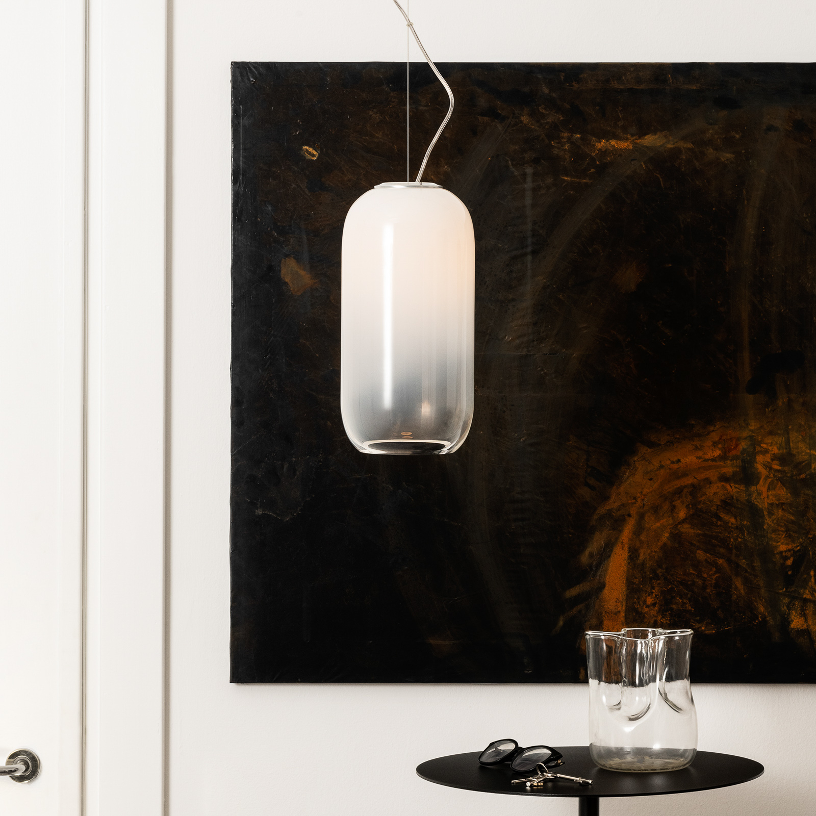 Artemide Gople glas-hanglamp, wit/zilver