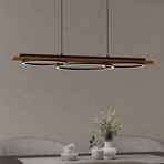 Suspension LED Boyal, brun, longueur 101 cm, bois, 3 lampes
