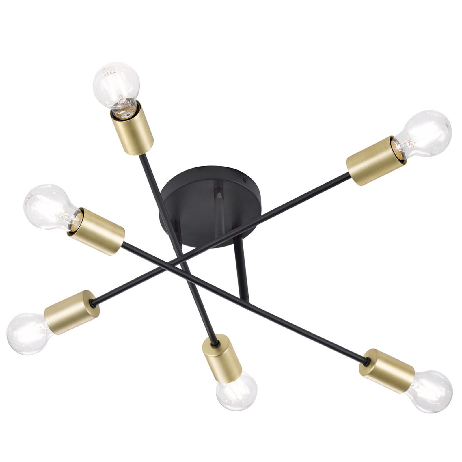 6-lamps plafondlamp Cross in zwart-goud