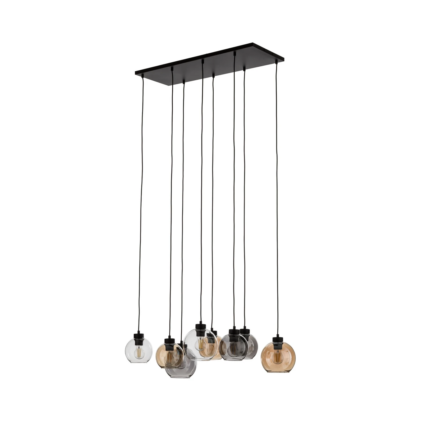 Lampă suspendată Cubus, 68 cm, 8 becuri, transparentă/miere/maro, sticlă