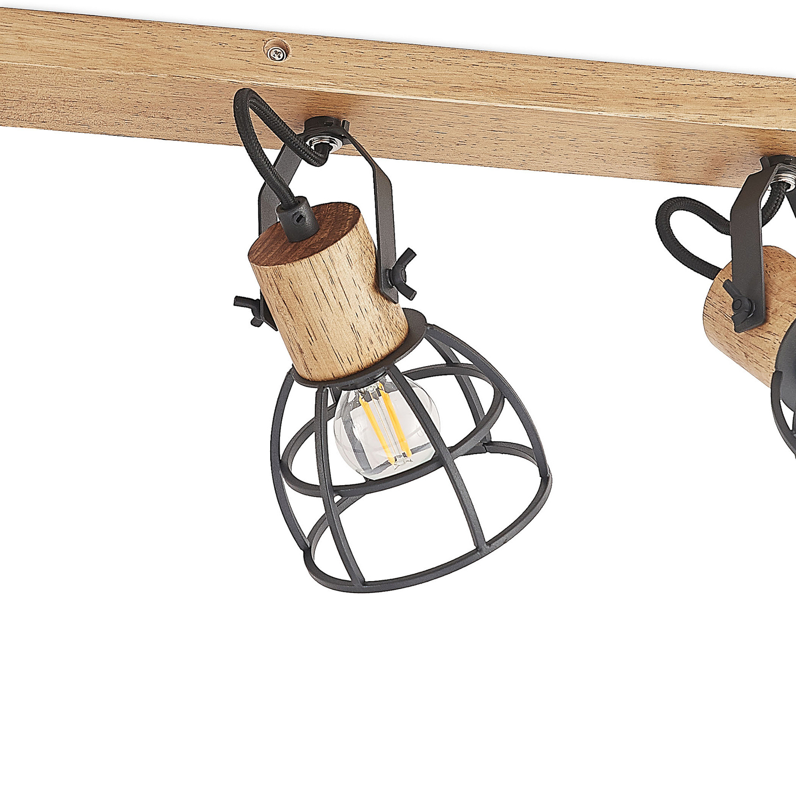 Lindby Flintos cage spotlight, 4-bulb light wood