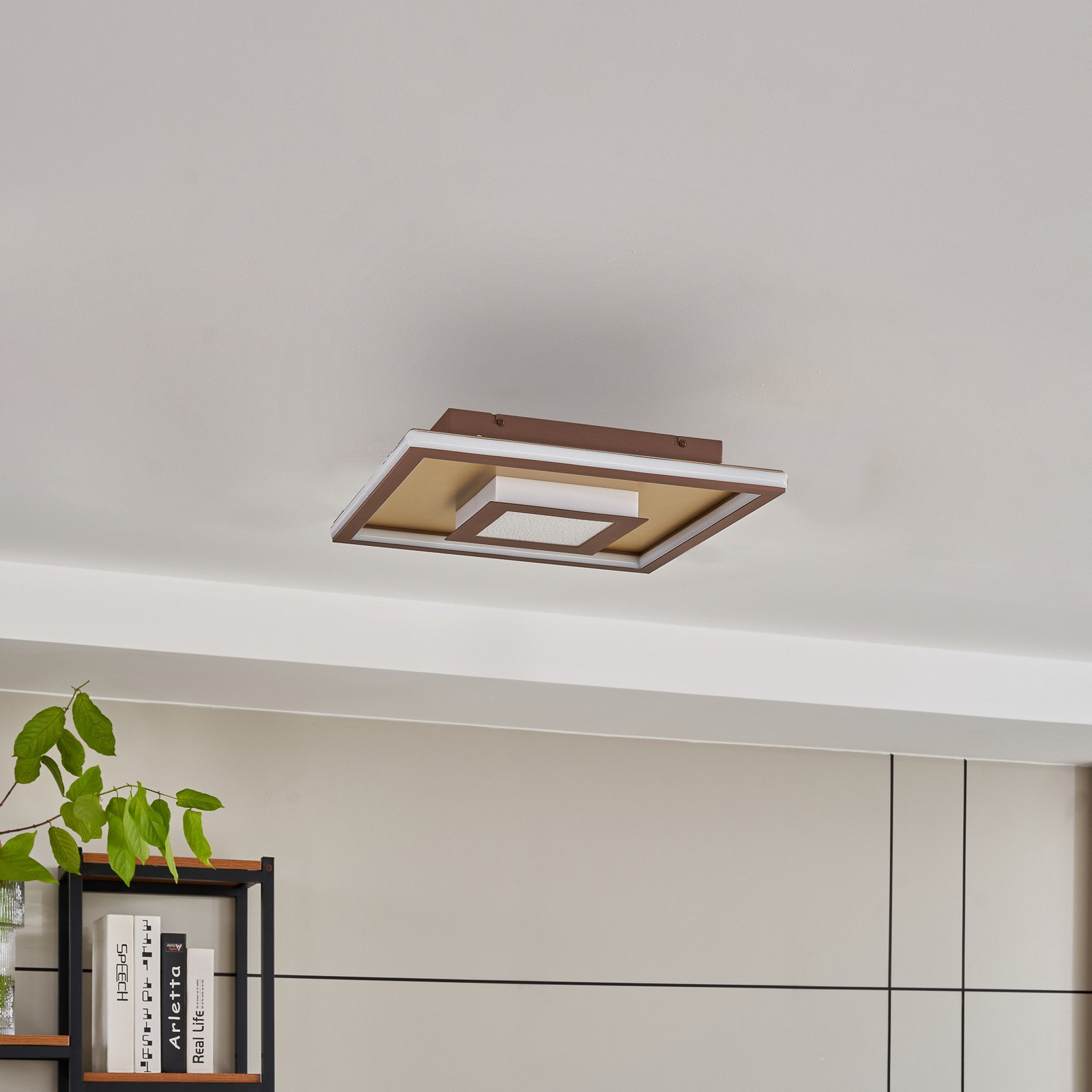 Lindby Pekela Plafonieră cu LED unghiulară 40 cm - Camera de zi / sufragerie - modern - ruginiu auriu mat alb - Metal