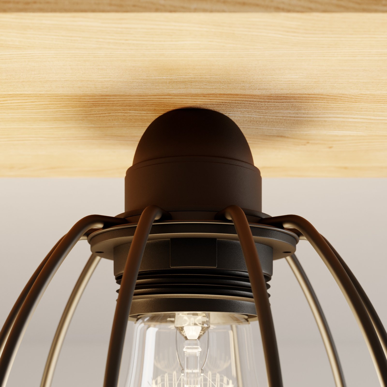 Lampa sufitowa Beevly, drewno i metal, 3-punktowa